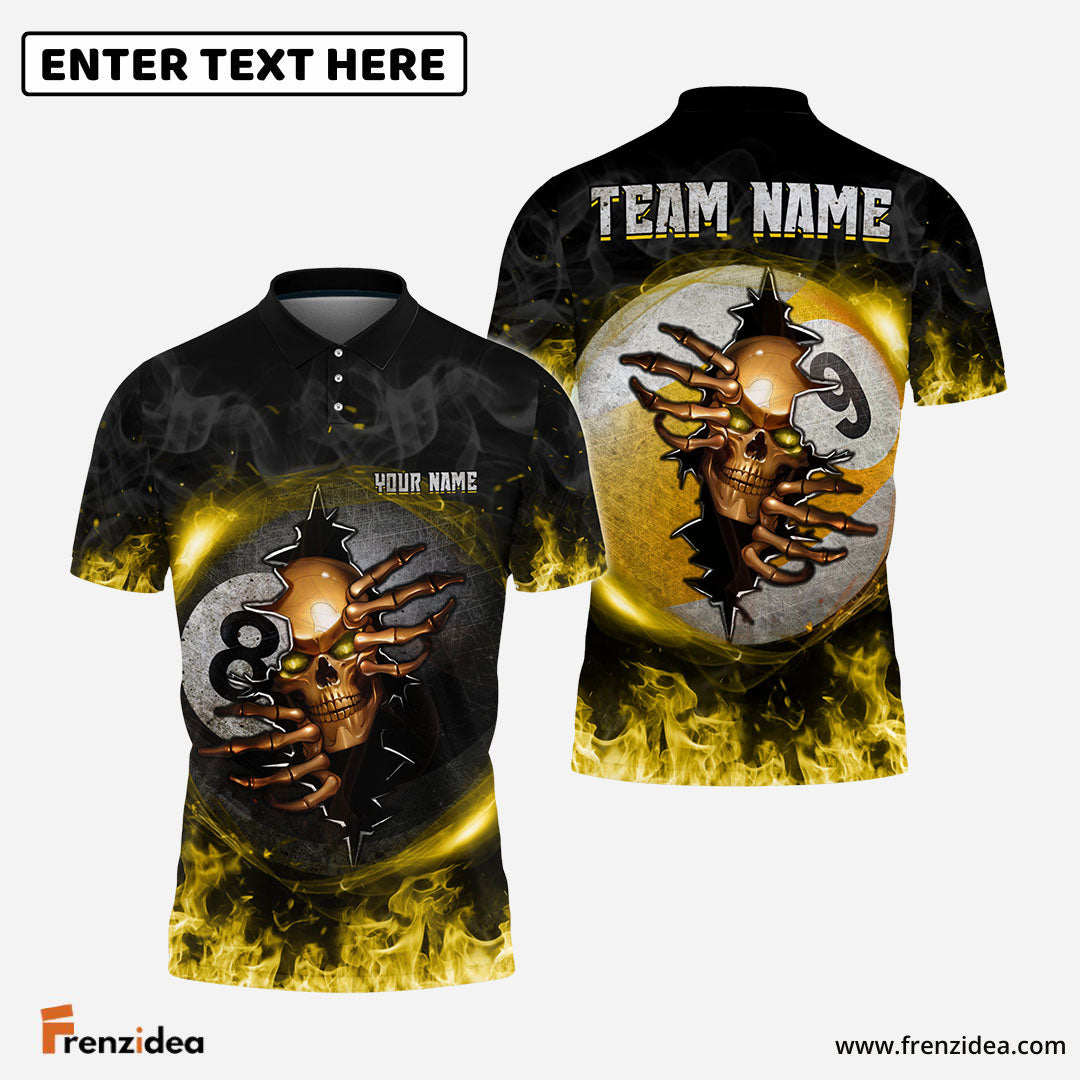 Frenzidea Billiards Ball 8 And 9 Fire Skull Crack ver KH Personalized Name, Team Name Unisex Polo( 7 Colors )