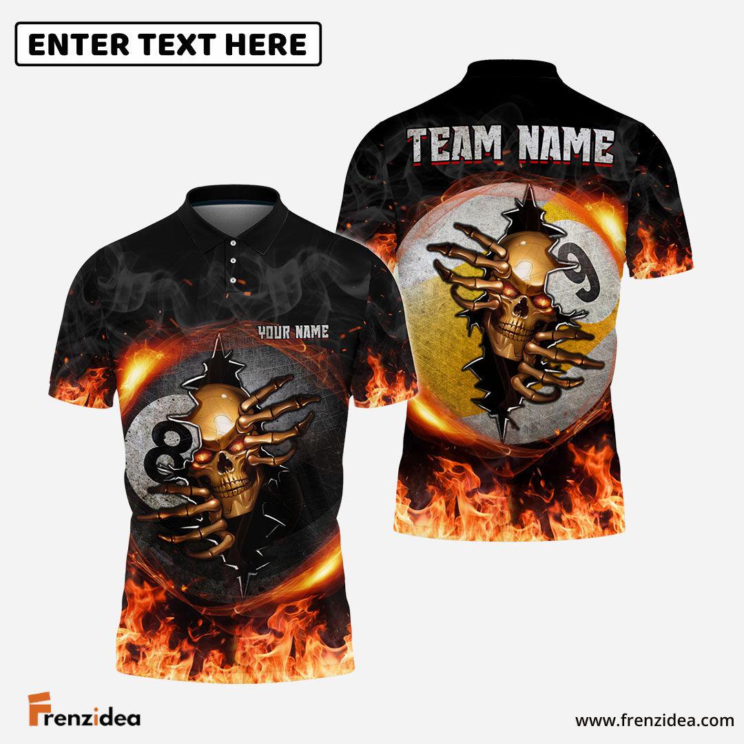 Frenzidea Billiards Ball 8 And 9 Fire Skull Crack ver KH Personalized Name, Team Name Unisex Polo( 7 Colors )