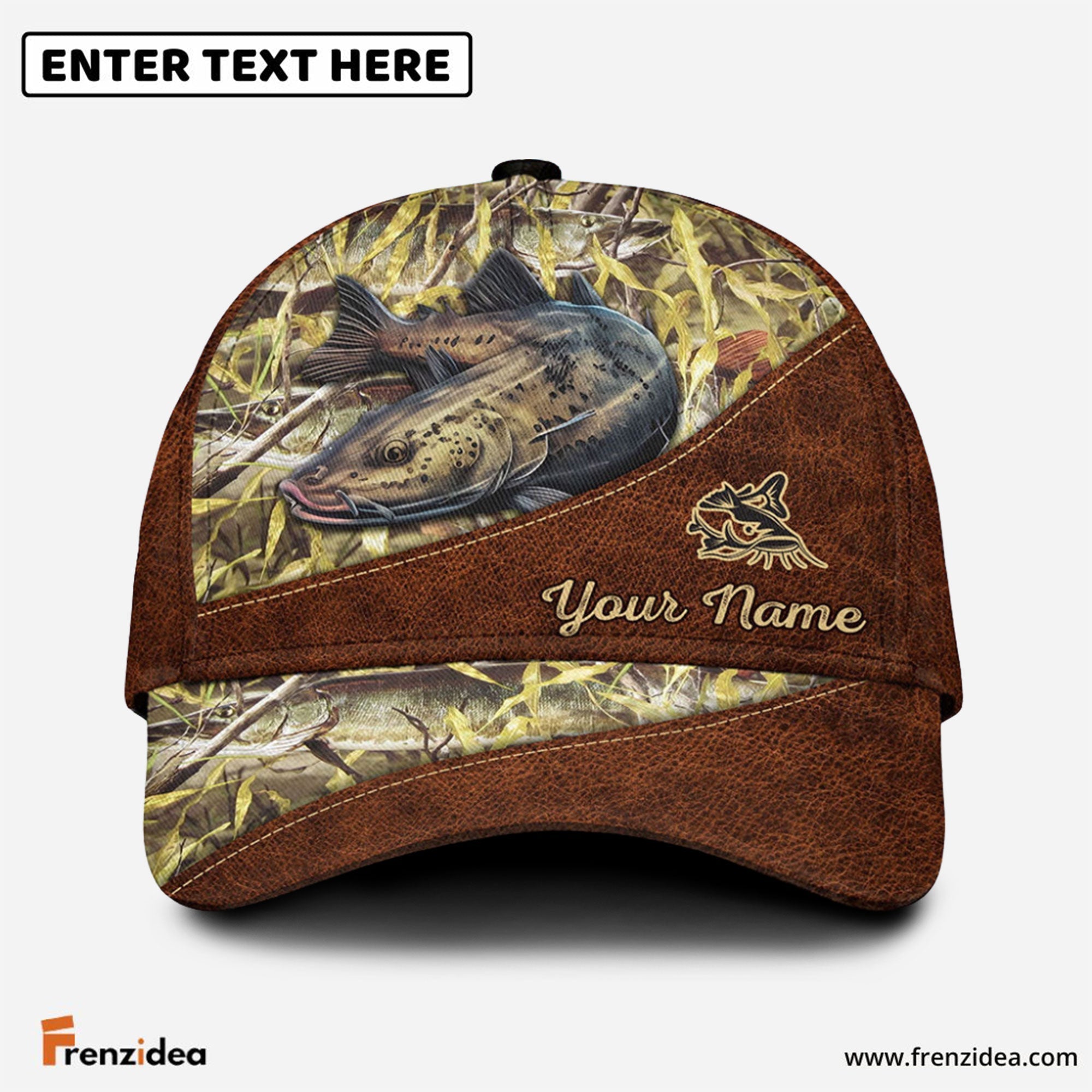 Frenzidea Personalized Catfish Fishing Leather Pattern Cap