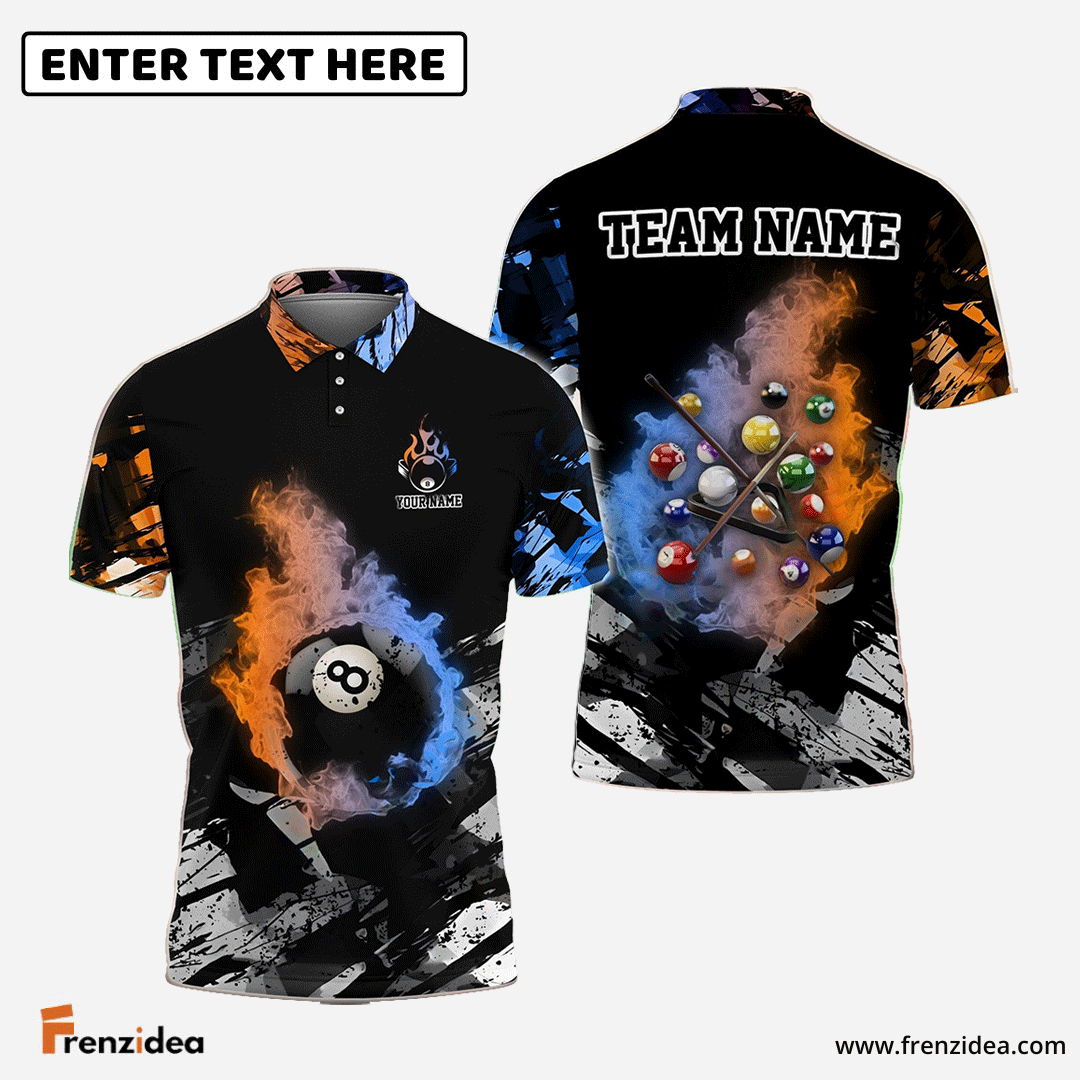 Frenzidea Billiards Ball 8 Dust Flame Personalized Name, Team Name Unisex Shirt ( 4 Colors )