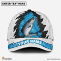 Frenzidea Personalized Salmon Fishing White Blue Wave Fishnet Classic Cap