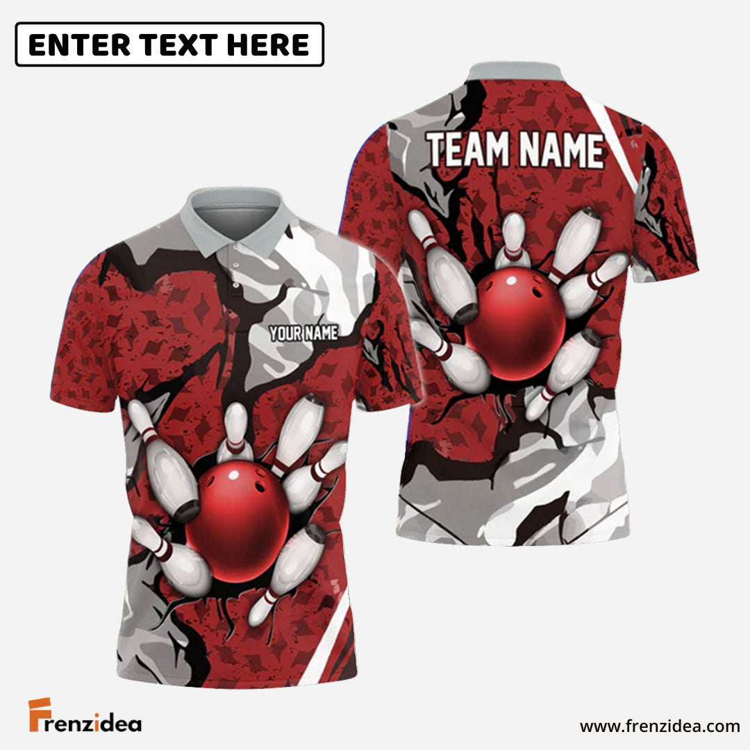 Frenzidea Bowling and Wall Broken Pattern Personalized Name, Team Name 3D Shirt (5 Colors)