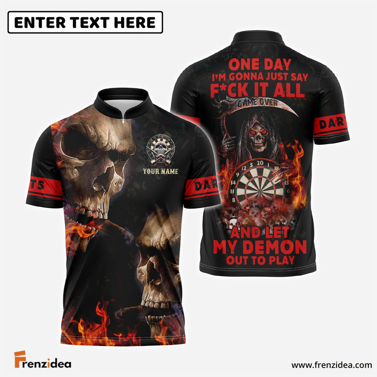 Frenzidea Darts Smoke Skull Personalized Name 3D Shirt