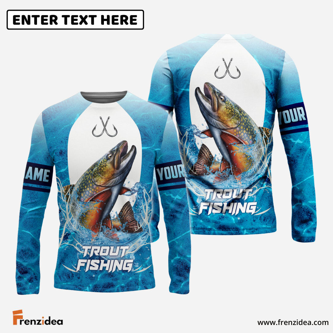 Frenzidea Customize Name Trout Fishing Blue Wave 3D Shirts