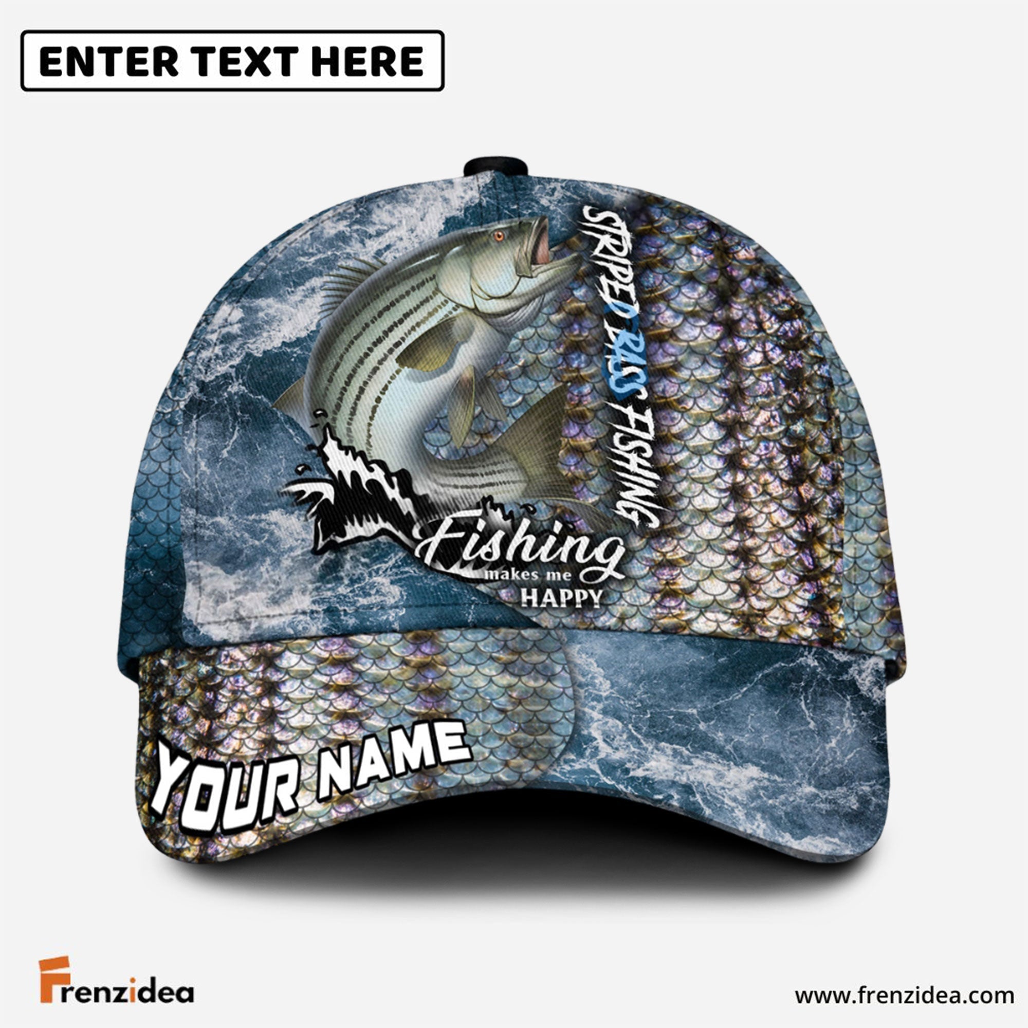 Frenzidea Personalized Striped Bass Fishing Skin Seawave Classic Cap