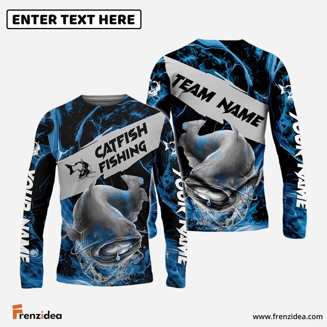 Frenzidea Catfish Fishing Blue Lava Sport Custom Name & Team Name 3D Shirts