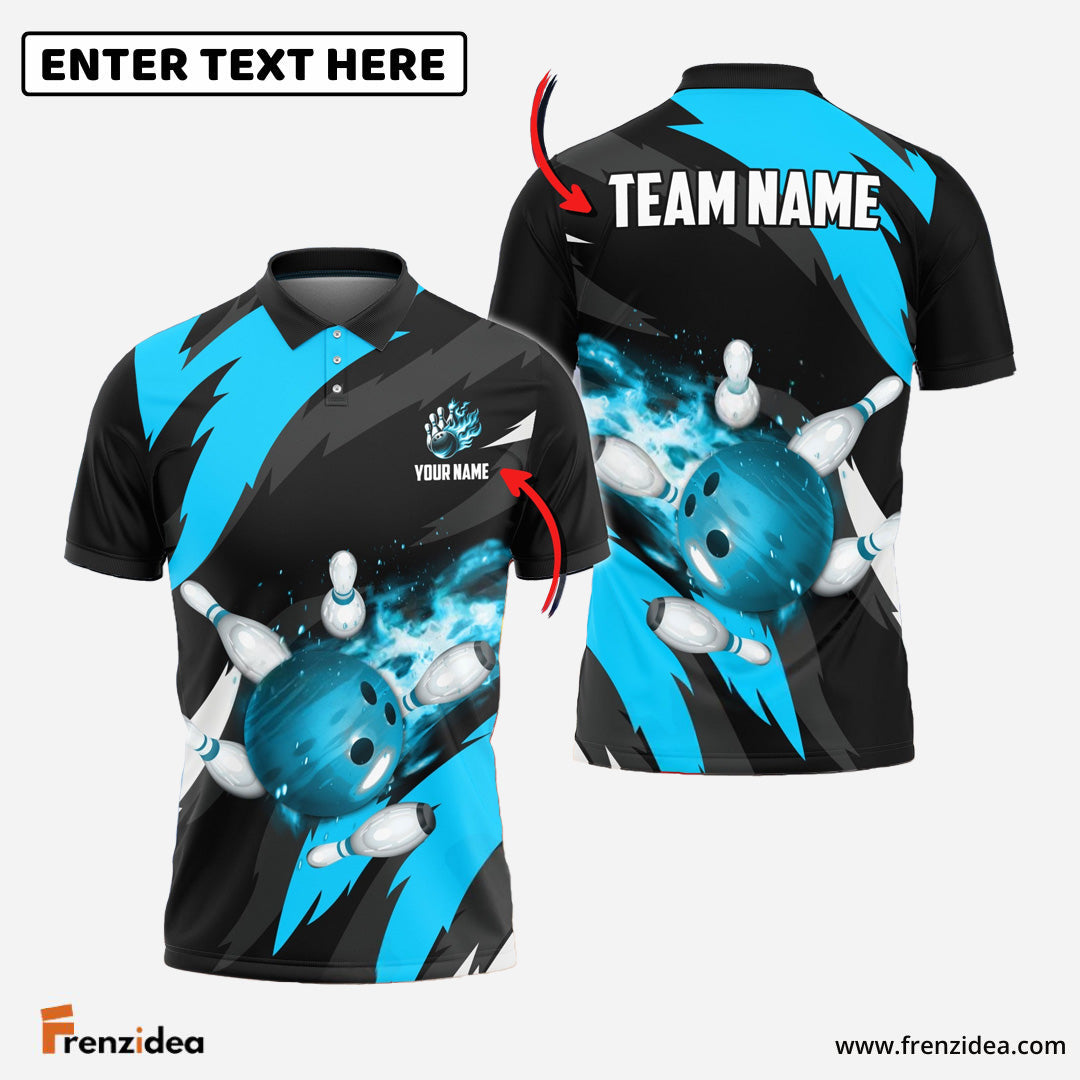 Frenzidea Bowling And Pins Flaming Throw Customized Name 3D Shirt ( 6 Colors)