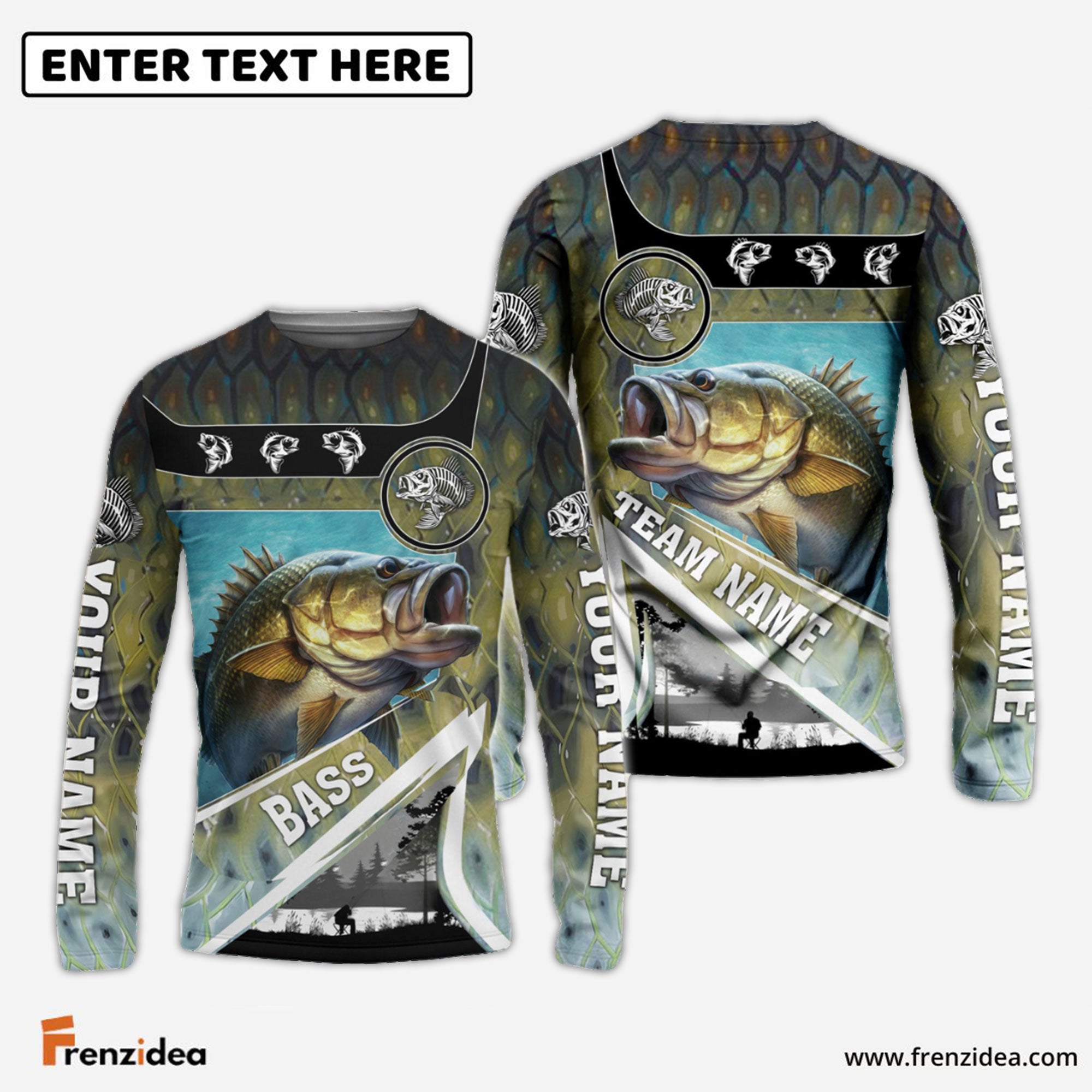Frenzidea Personalized Bass Fishing Art Line Sport Fishing Shirts