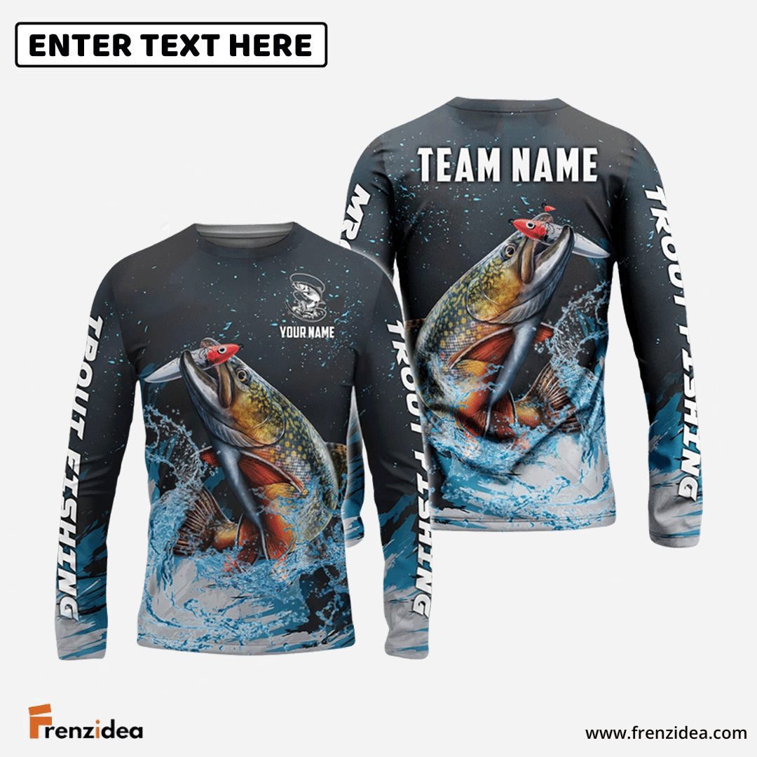Frenzidea Trout Fishing Dark Blue Sport Custom Name & Team Name 3D Shirts