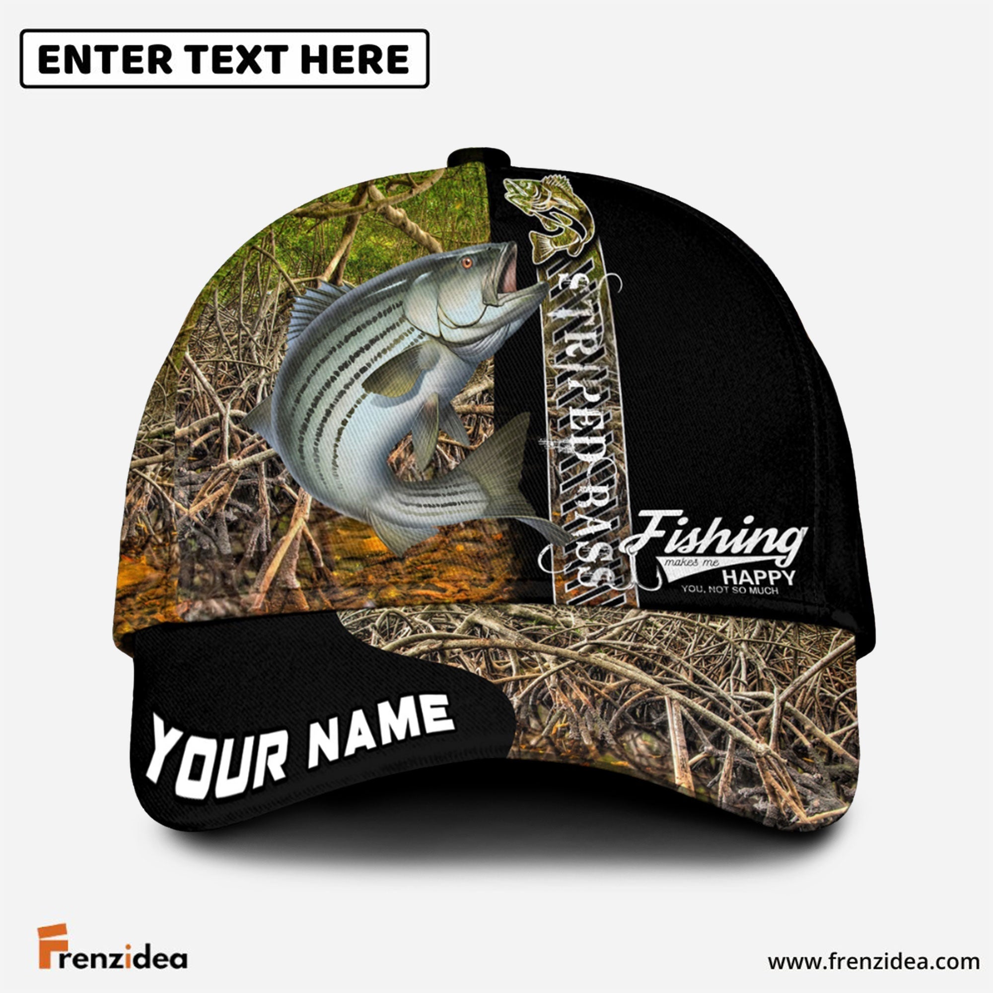 Frenzidea Personalized Striped Bass Fishing Jungle Camo Classic Cap