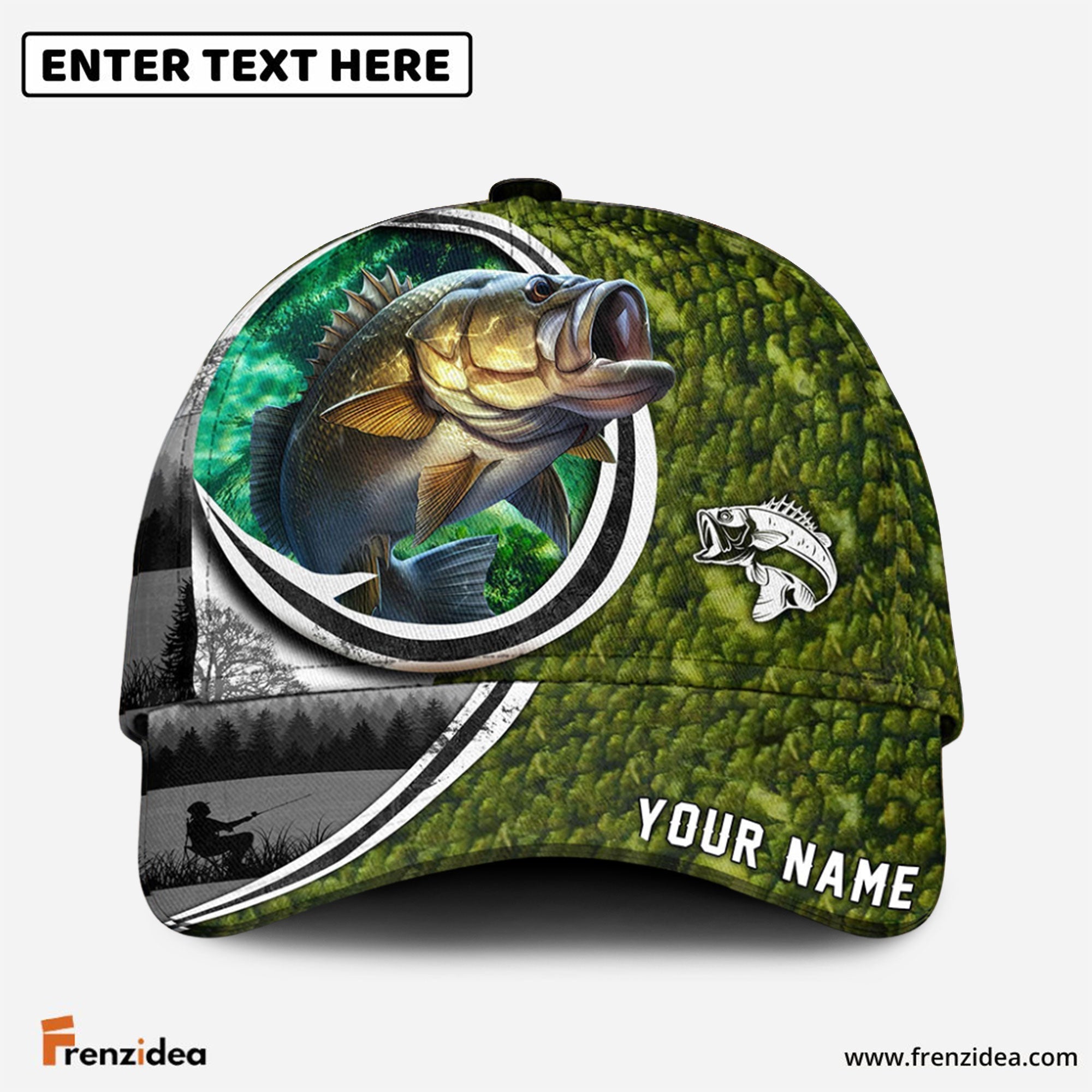 Frenzidea Fishing Heart Hook Personalized Cap (Bass, Striped Bass, Catfish, Trout, Crappie, Salmon, Walleye)
