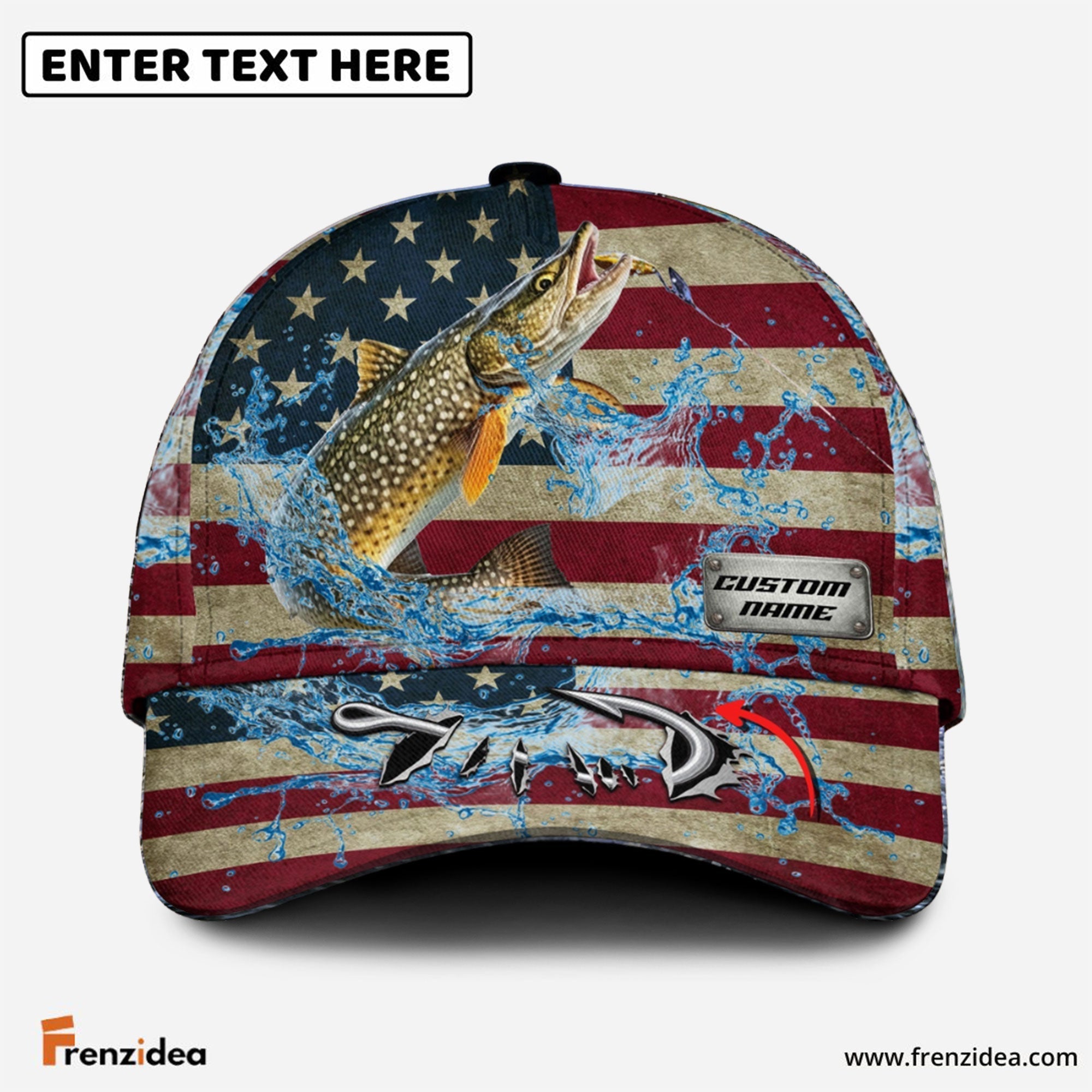 Frenzidea Personalized American Pike  Water Splash FIshing Classic Cap