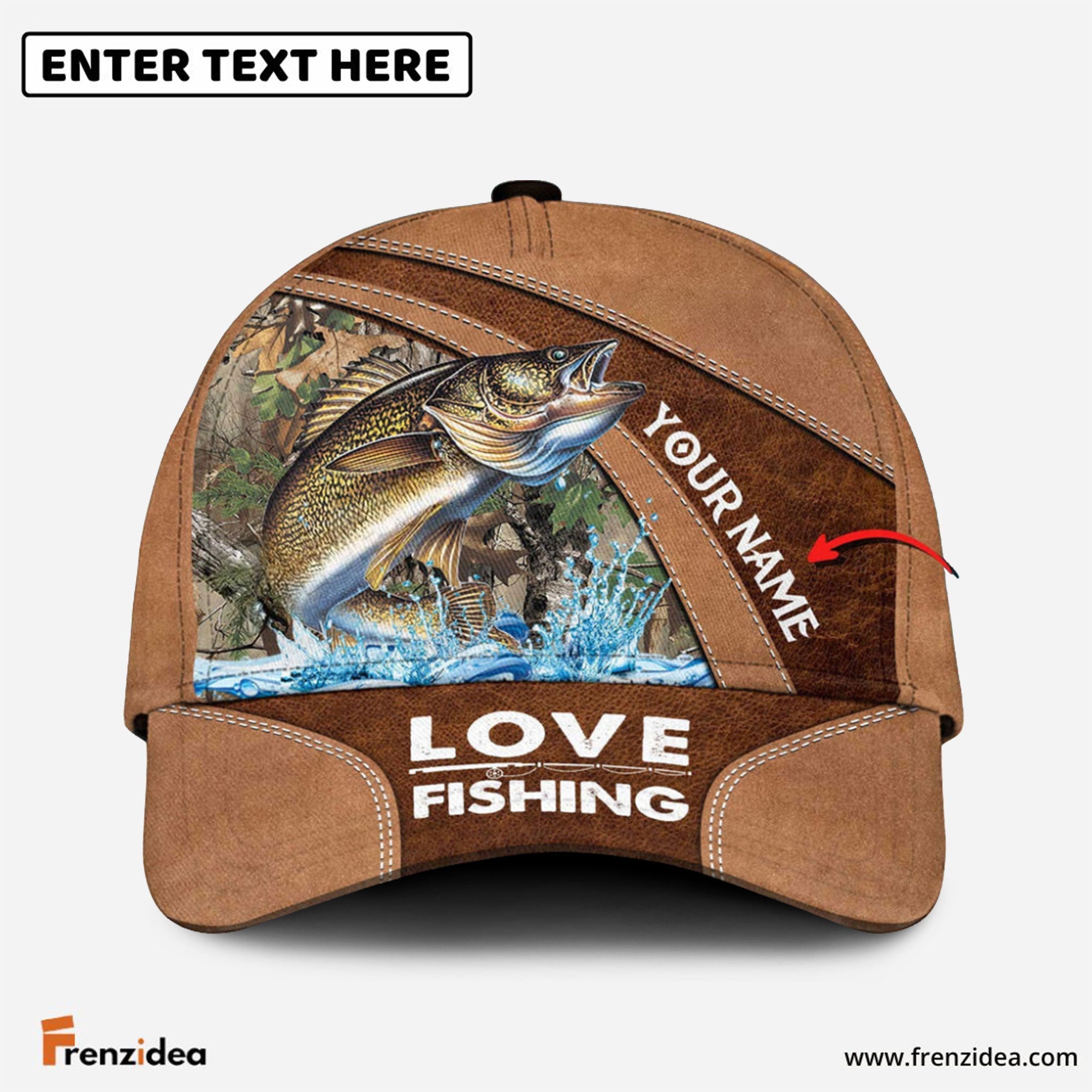 Frenzidea Personalized Walleye Fishing Leather Pattern Classic 3D Cap