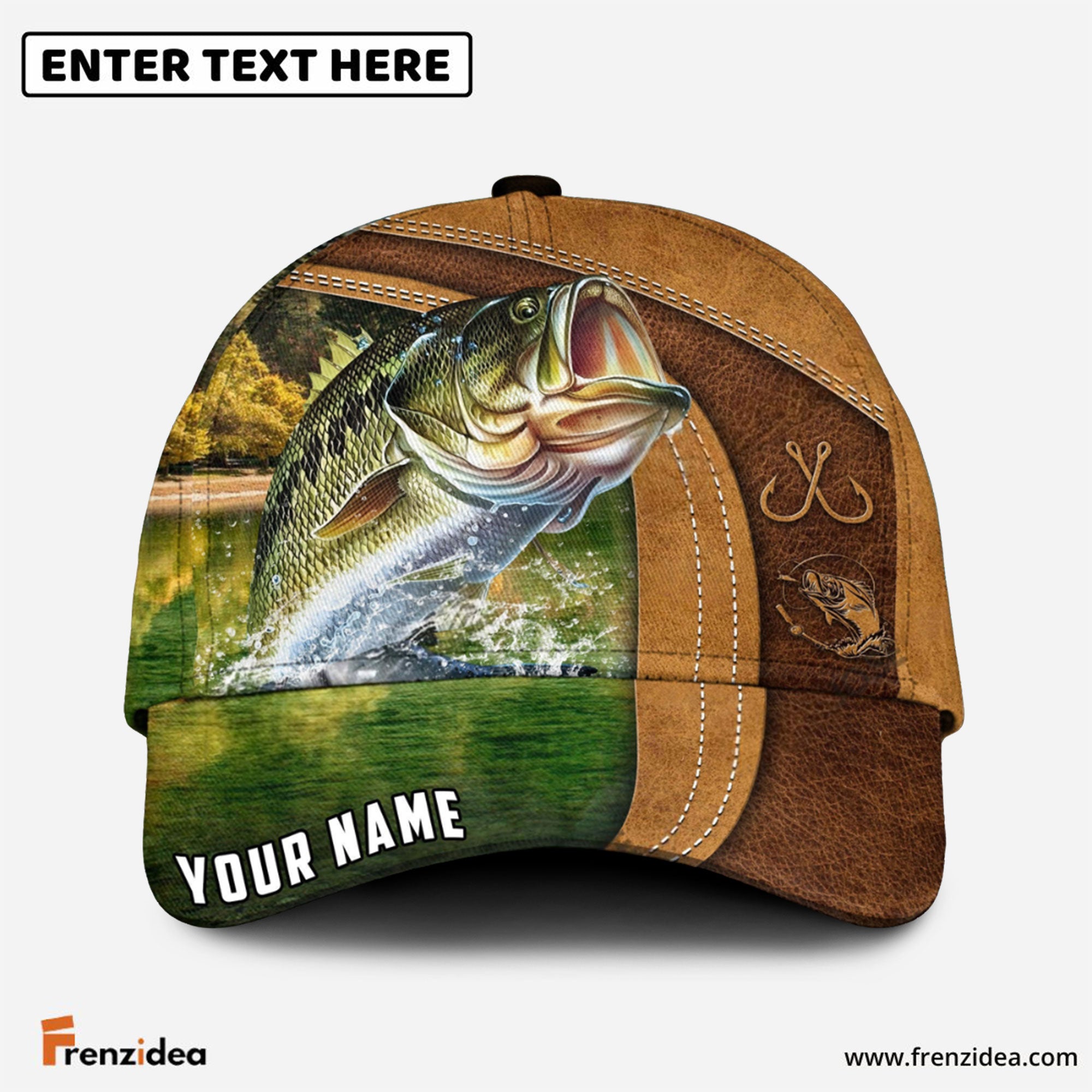 Frenzidea Personalized Bass Fishing Leather Pattern Classic Cap