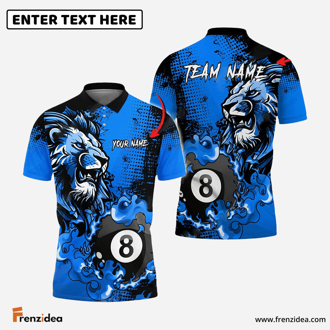 Frenzidea Billiards Ball 8 Fire Lion King Personalized Name, Team Name Unisex Shirt ( 6 Colors )