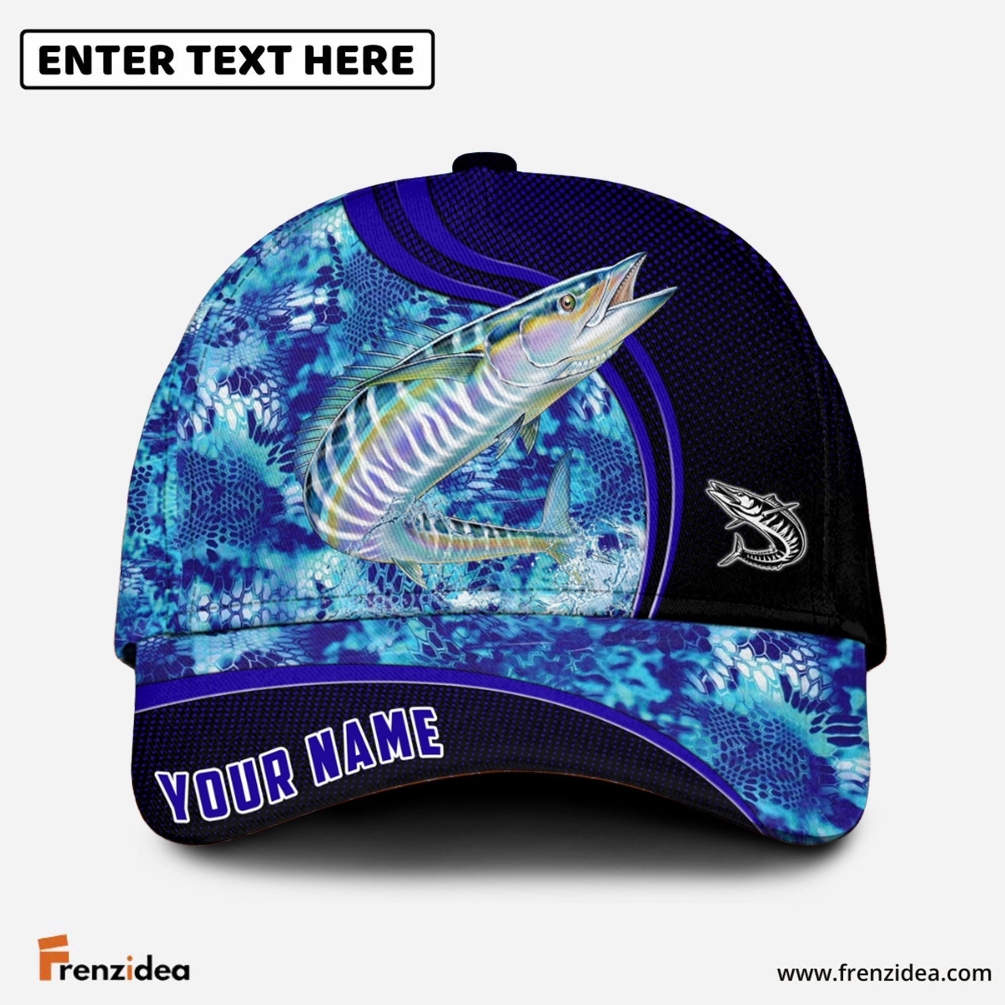 Frenzidea Blue Patchy Wahoo Fishing Personalized Cap