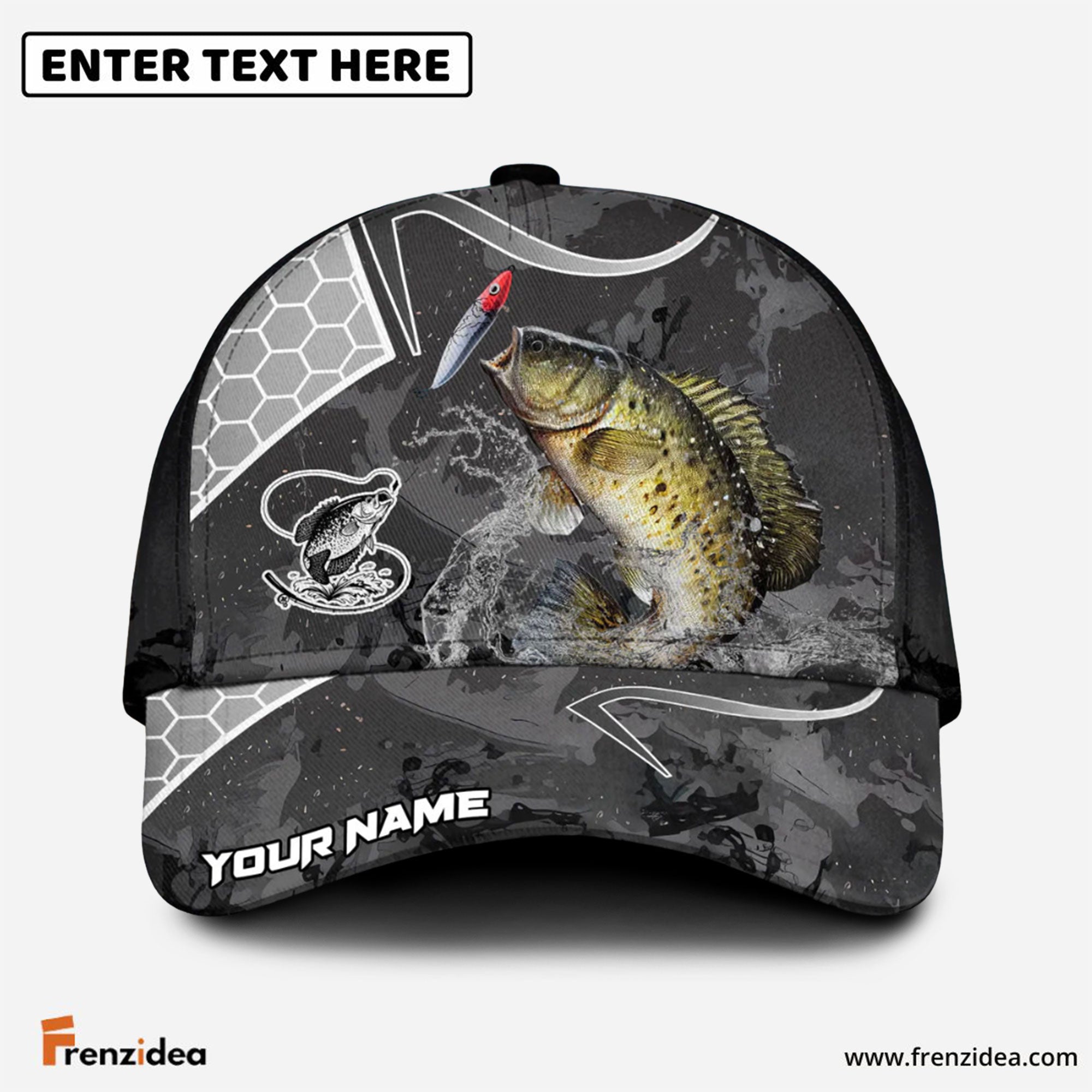 Frenzidea Crappie Fishing Gray Camo Sport Personalized Cap
