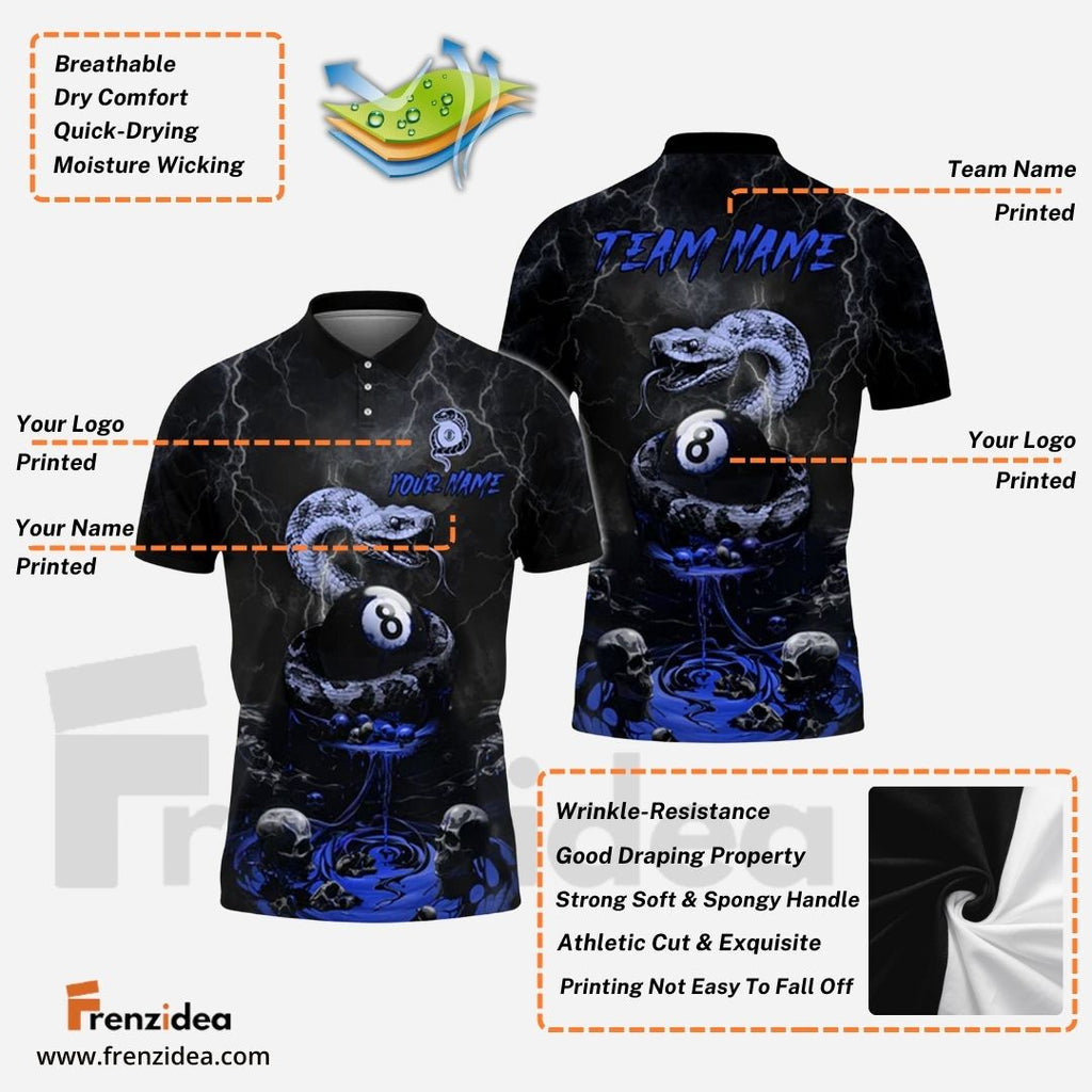 Frenzidea Billiards Ball 8 Bloody Snake Personalized Name, Team Name Unisex Shirt (4 Colors)