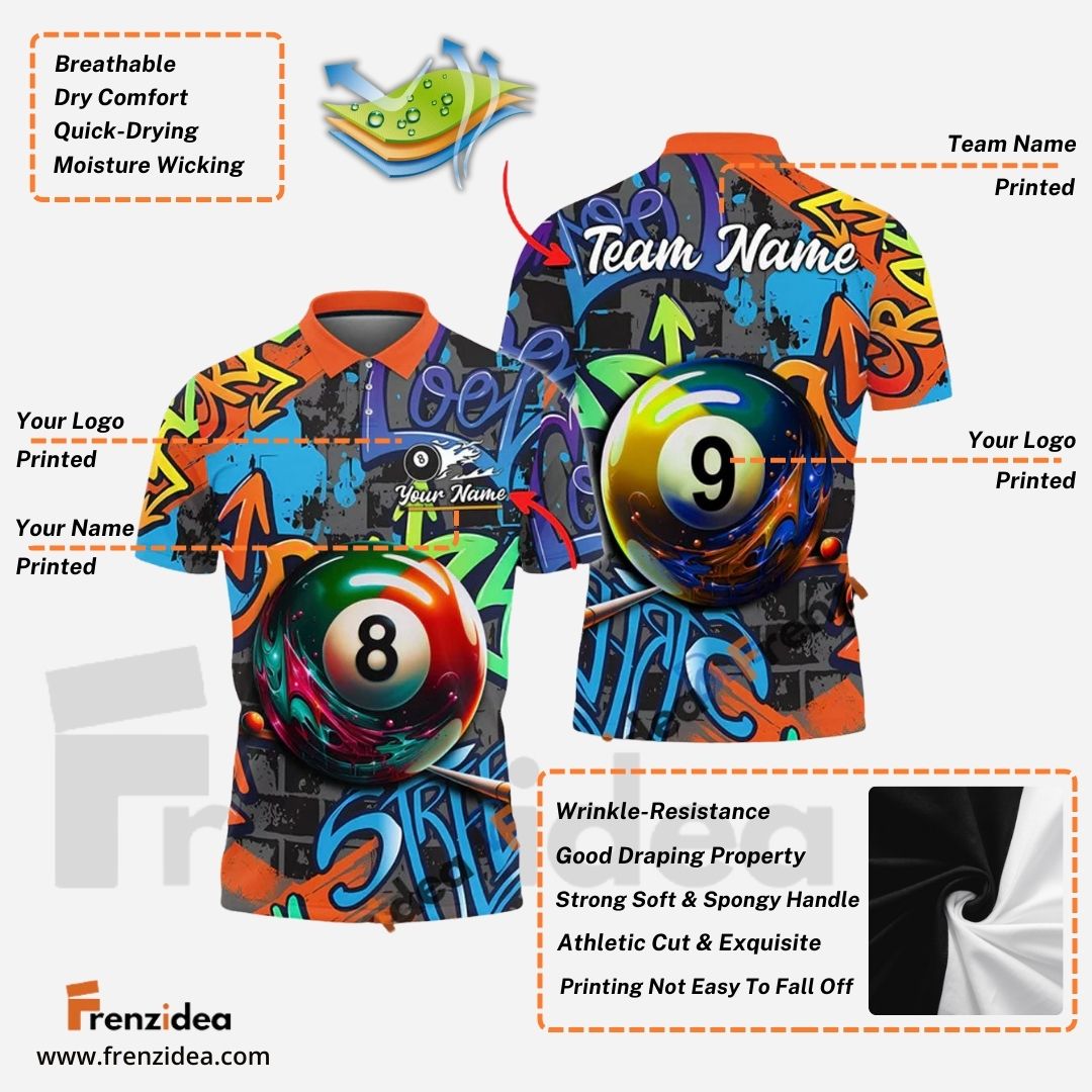 Frenzidea Billiards Ball 8 & Ball 9 Graffiti Street Personalized Name Shirt (S)