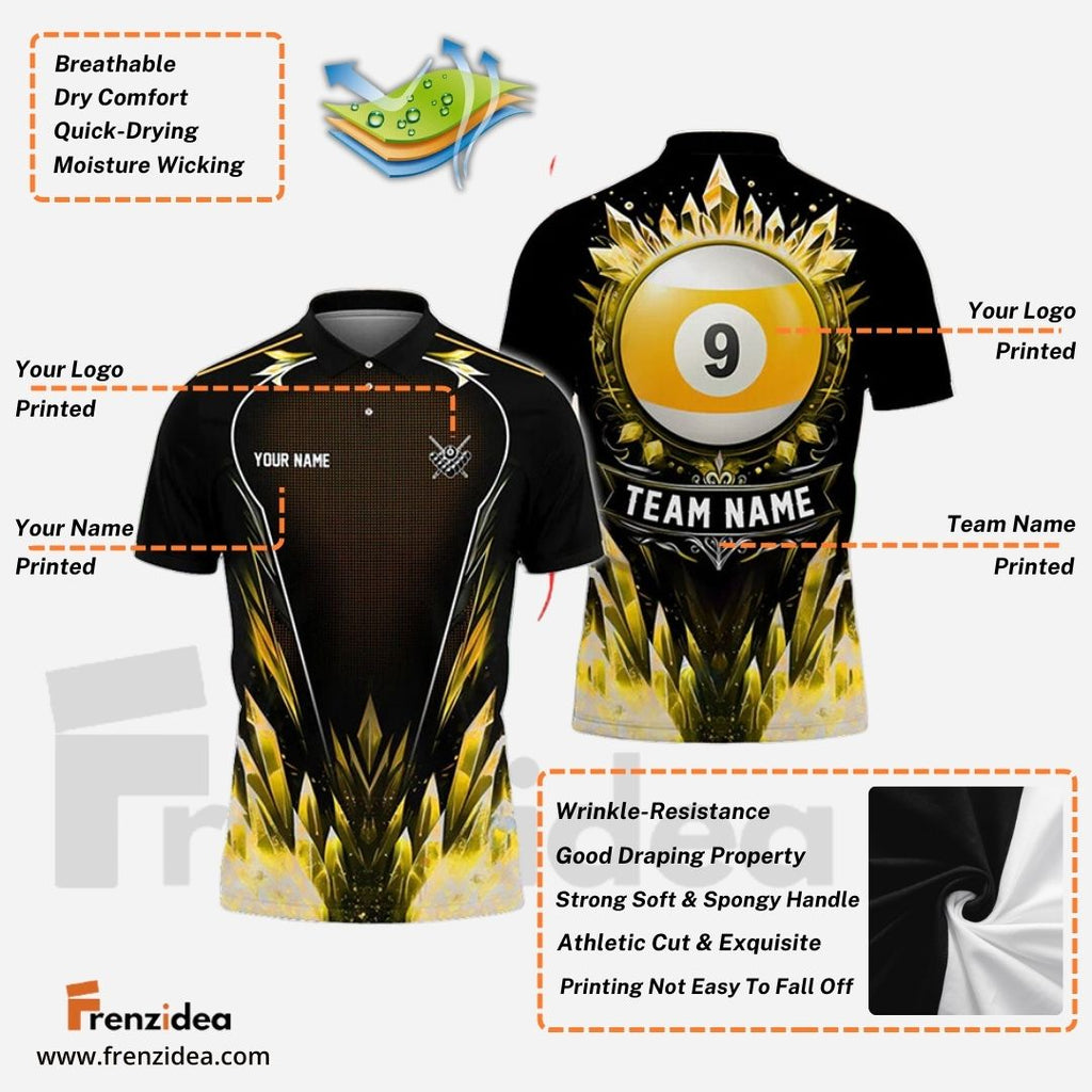 Frenzidea Billiards 9-Ball Stone Personalized Name, Team Name Shirt
