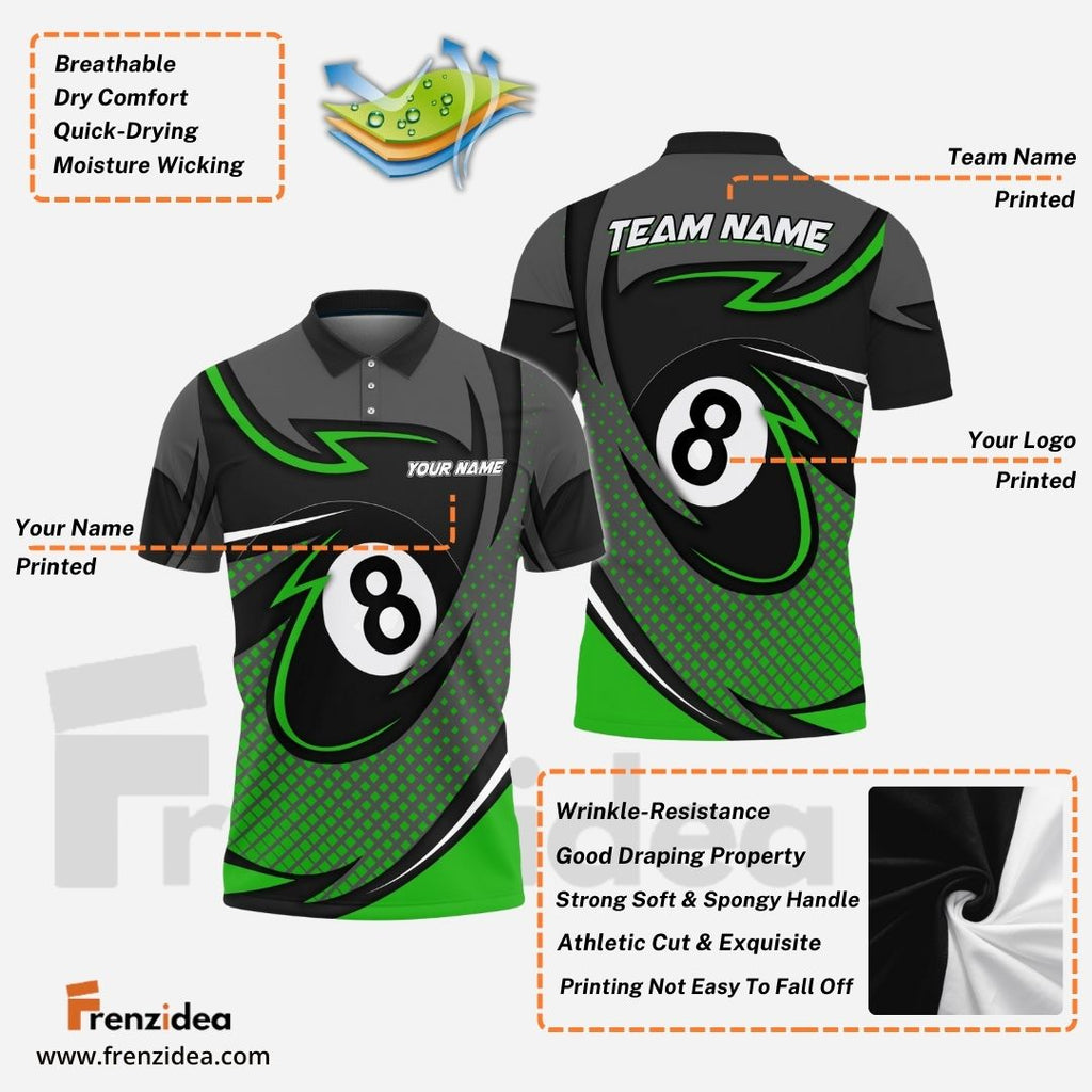 Frenzidea Billiards 8 Ball Pool Personalized Name, Team Name Unisex Shirt ( 6 Colors )
