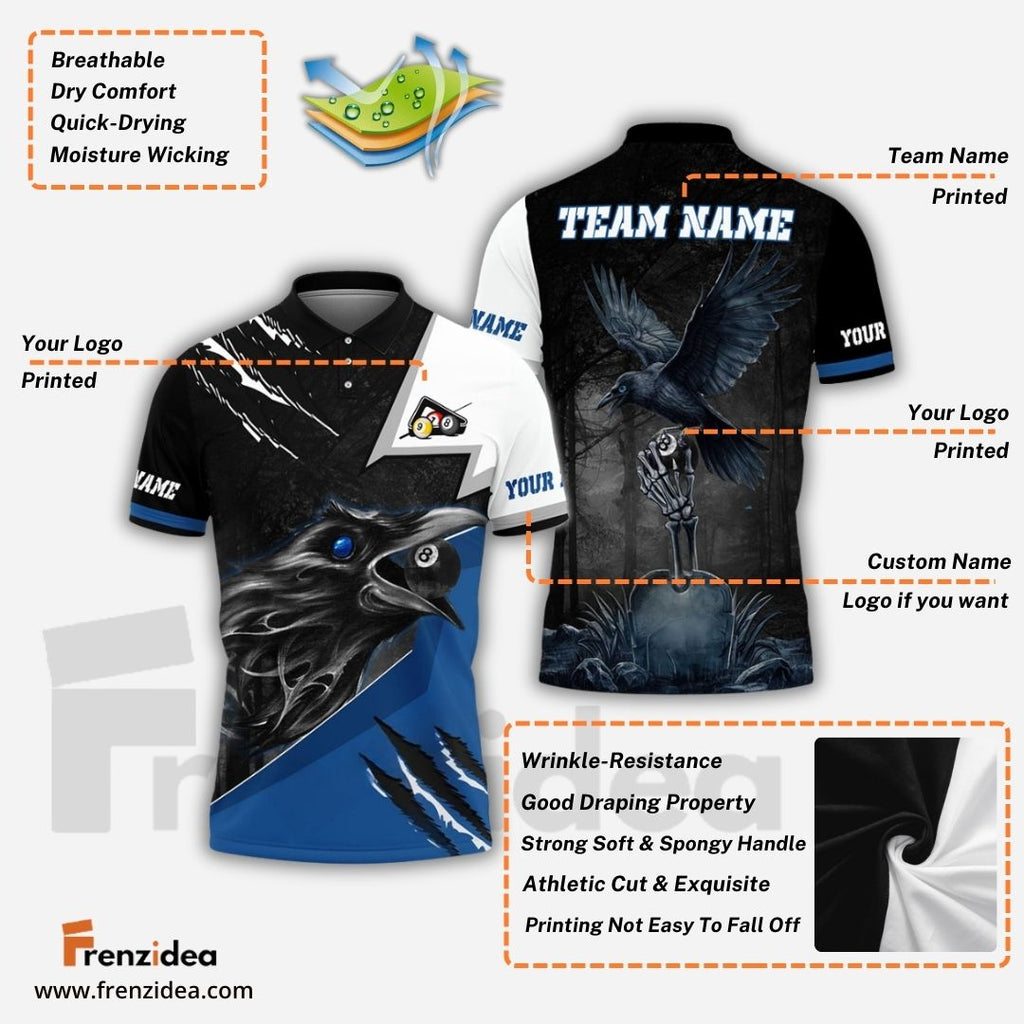 Frenzidea Billiards Ball 8 Death Crow Personalized Name, Team Name Unisex Shirt (6 Colors)