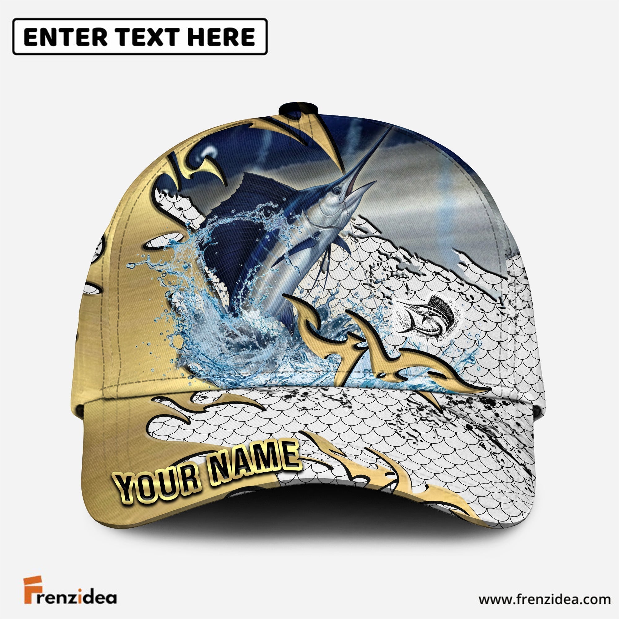 (12 Breeds) Frenzidea Gold Scale Fishing Customized Name 3D Cap