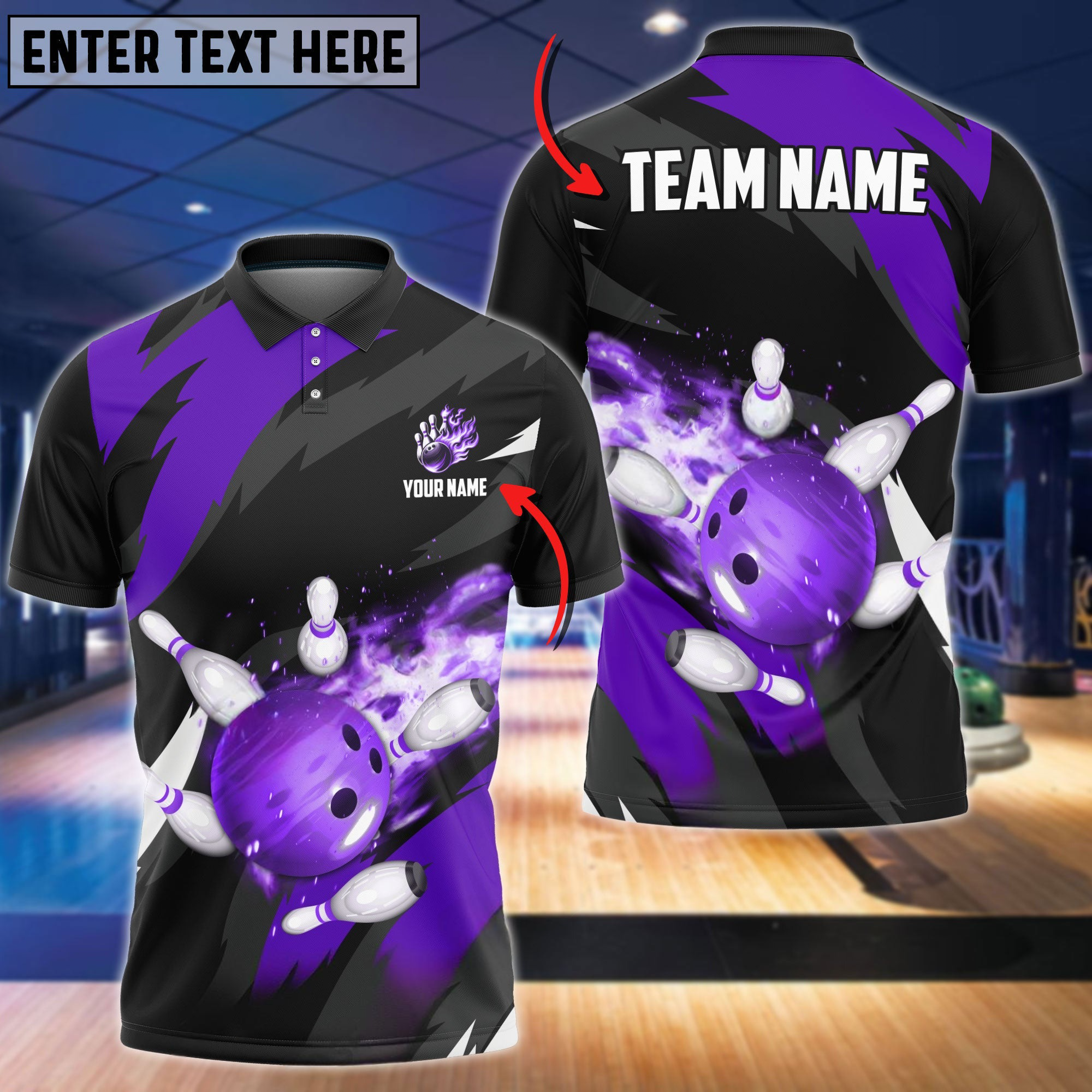 Frenzidea Bowling And Pins Flaming Throw Customized Name 3D Shirt ( 6 Colors)