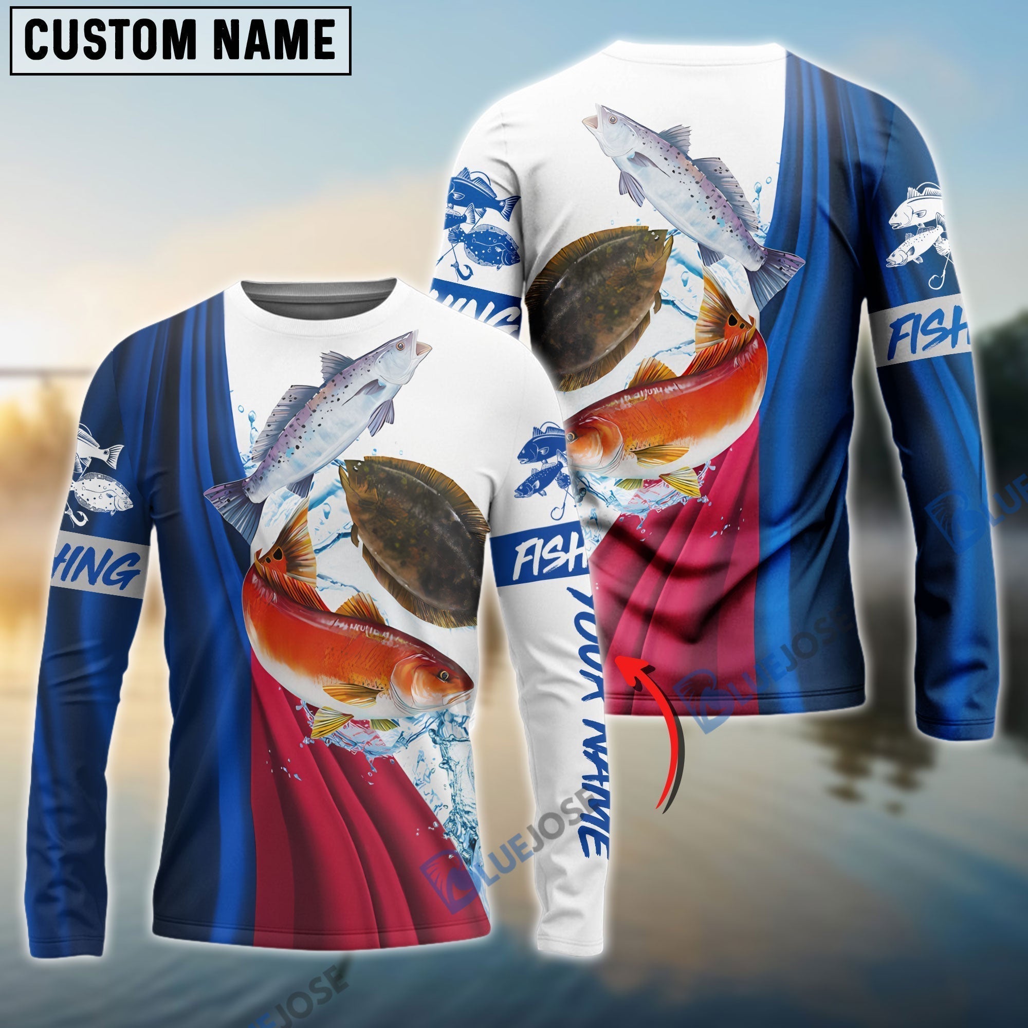 Frenzidea Texas Slam Flag Patriotic Redfish, Trout, Flounder Fishing Custom   Long Sleeve