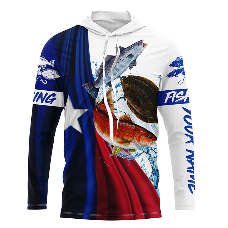 Frenzidea Texas Slam Flag Patriotic Redfish, Trout, Flounder Fishing Custom   Long Sleeve
