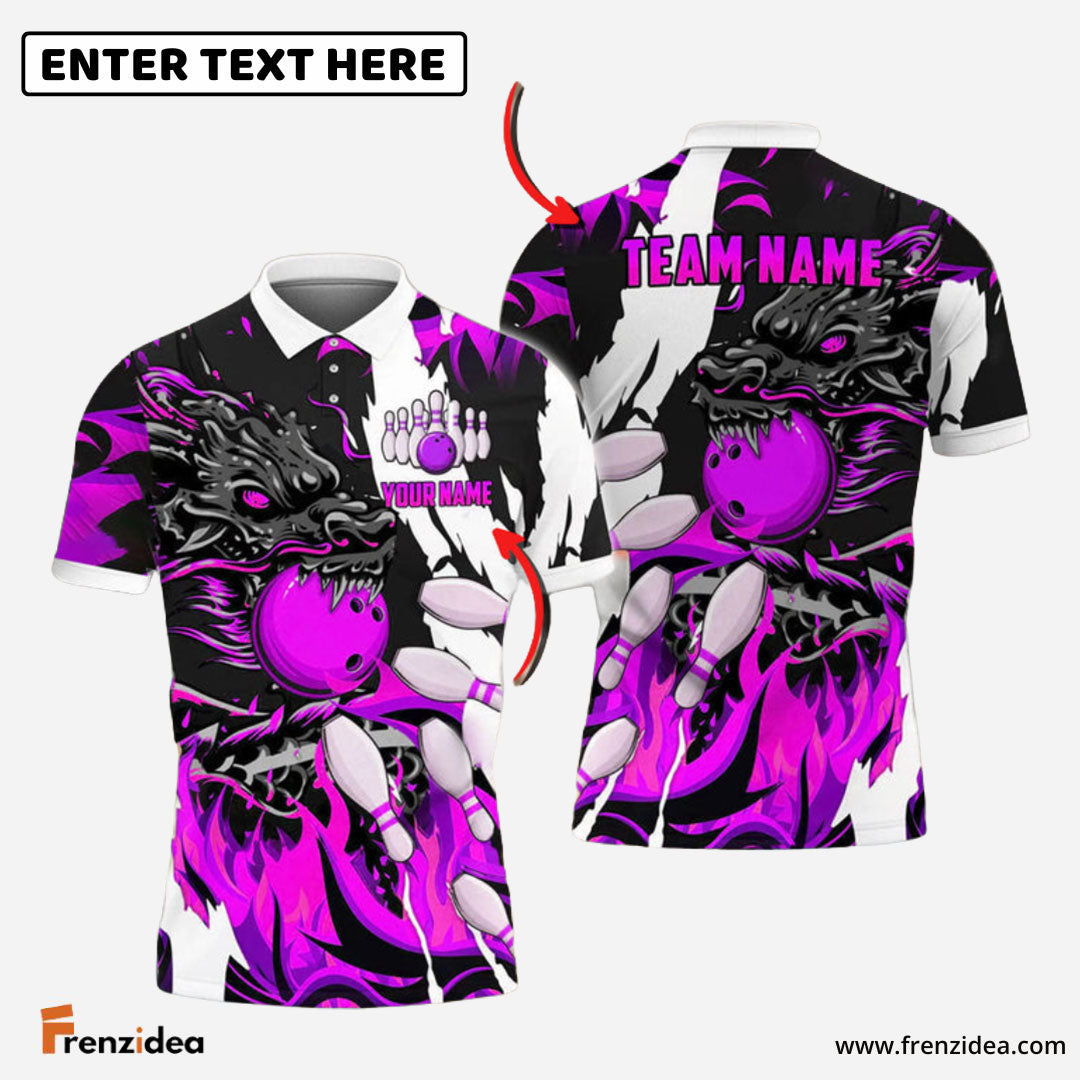 Frenzidea Bowling And Pins Dragon Flame Pattern Customized Name 3D Shirt ( 6 Colors)
