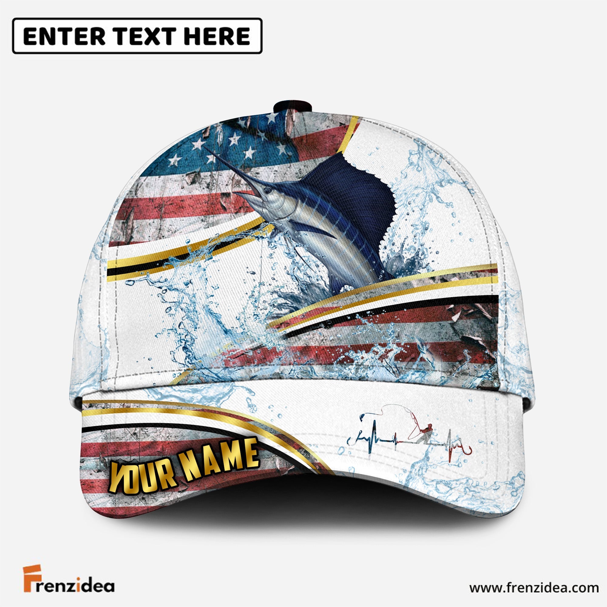(12 Breeds) Frenzidea Patriotic US Flag Fishing Water Splash Customized Name 3D Cap