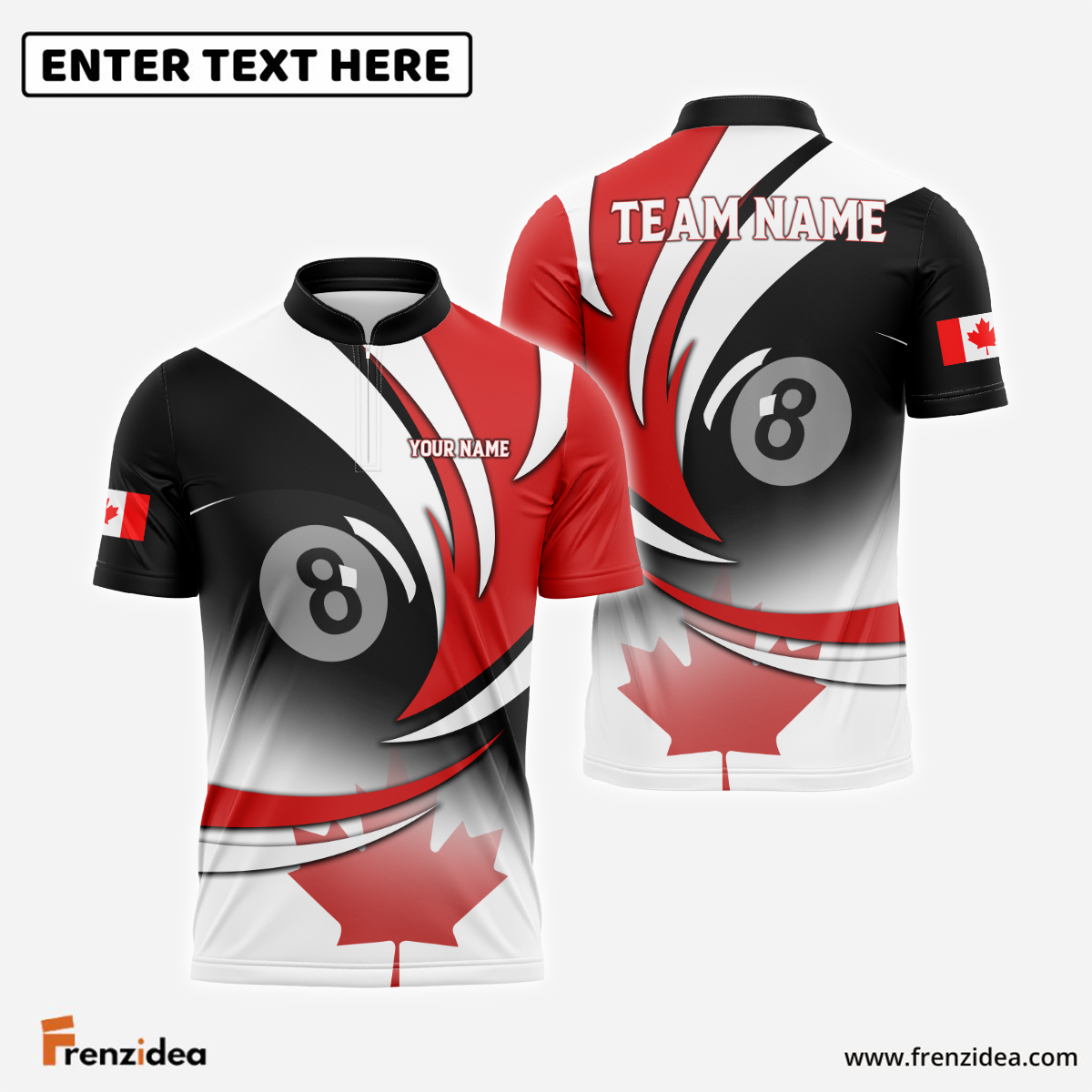Frenzidea Billiards Canada Flag Personalized Name, Team Name Unisex Shirt ( 3 Colors )