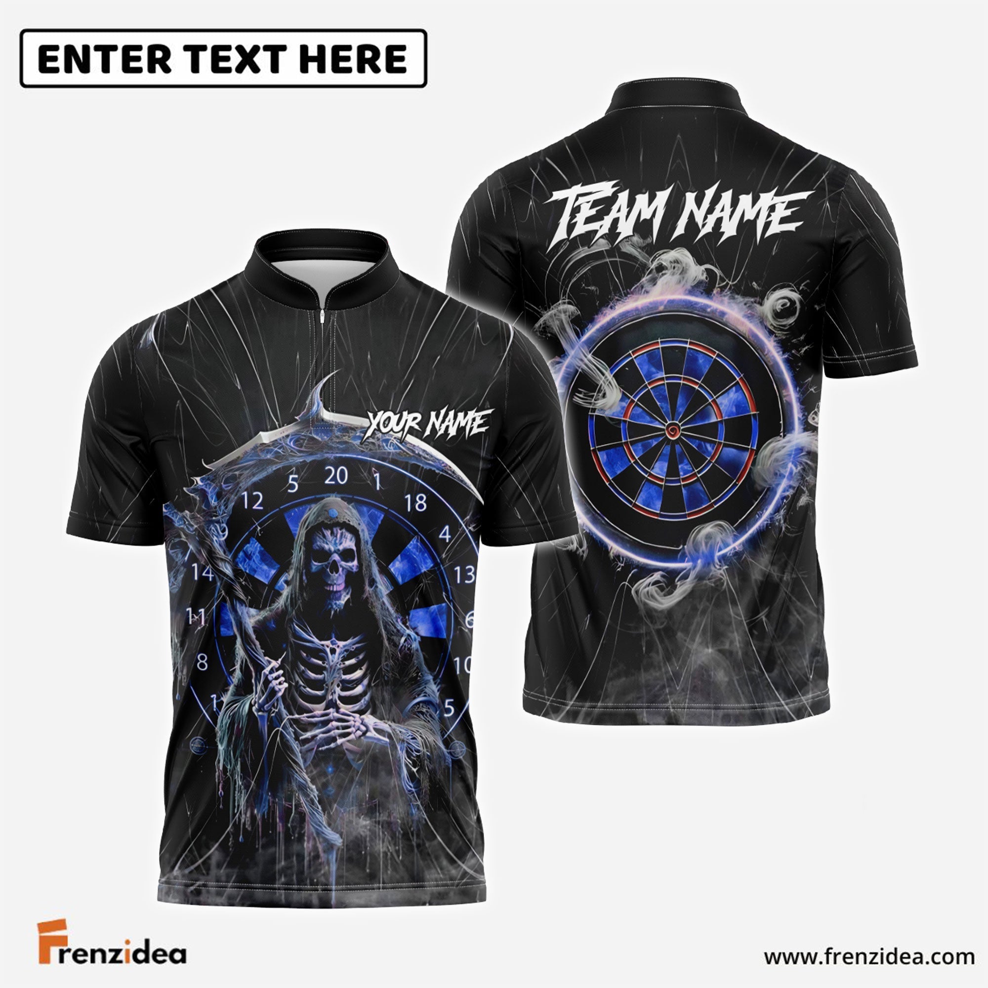 Frenzidea Darts Grim Reaper Smoke Personalized Name, Team Name Shirt (4 Colors)