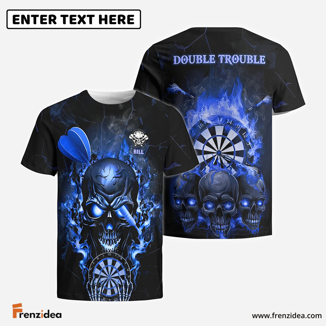 Frenzidea Darts Skull Fire Dartboard Personalized Name, Team Name 3D Shirt (4 Colors)