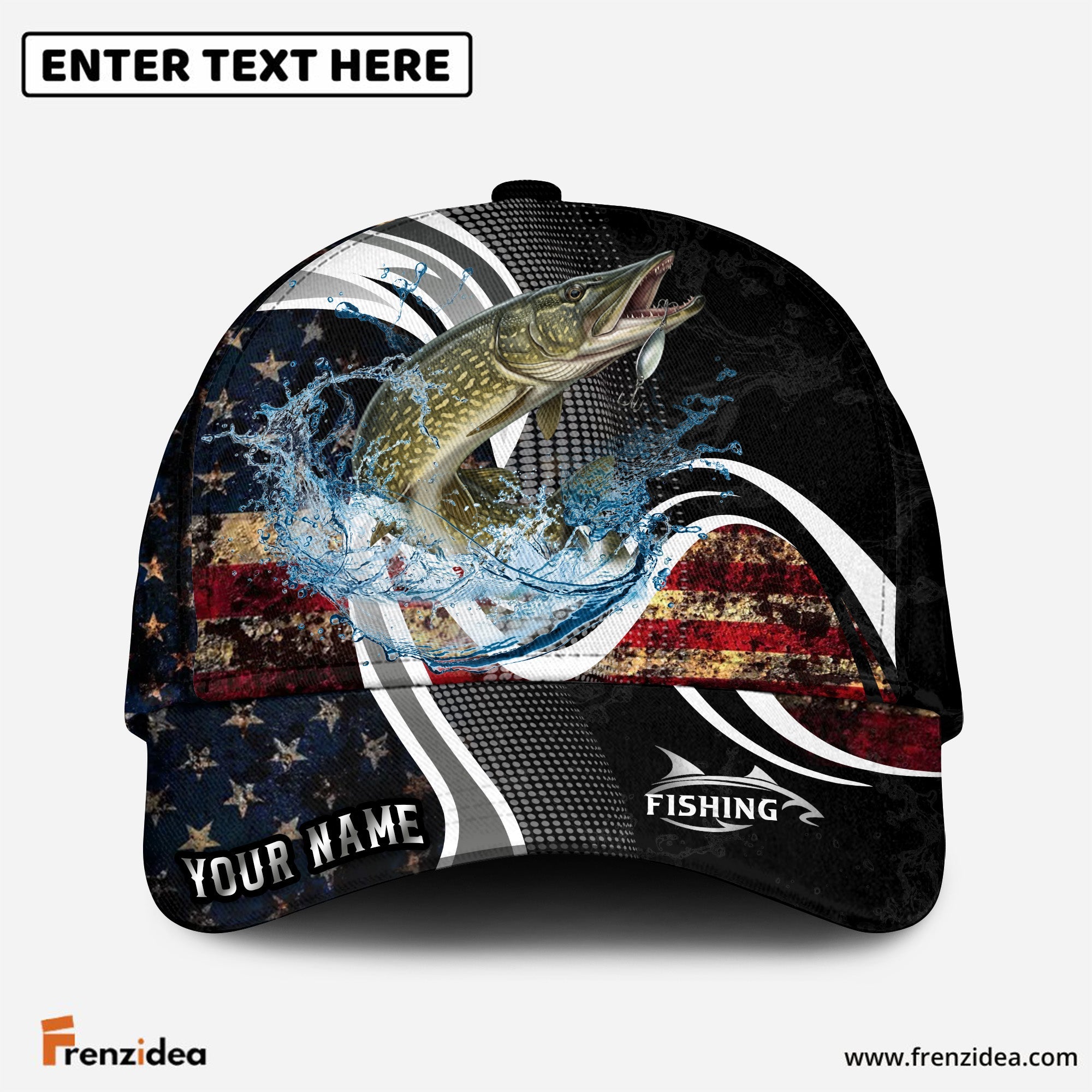 (12 Breeds) Frenzidea Modern Tech Line US Flag Fishing Customized Name 3D Cap