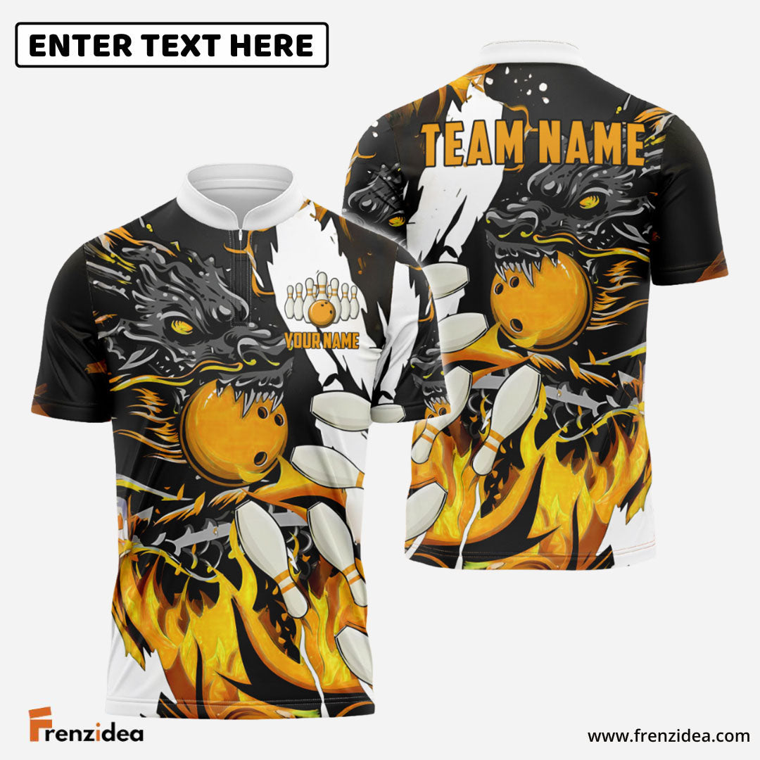 Frenzidea Bowling And Pins Dragon Flame Pattern Customized Name 3D Shirt ( 6 Colors)