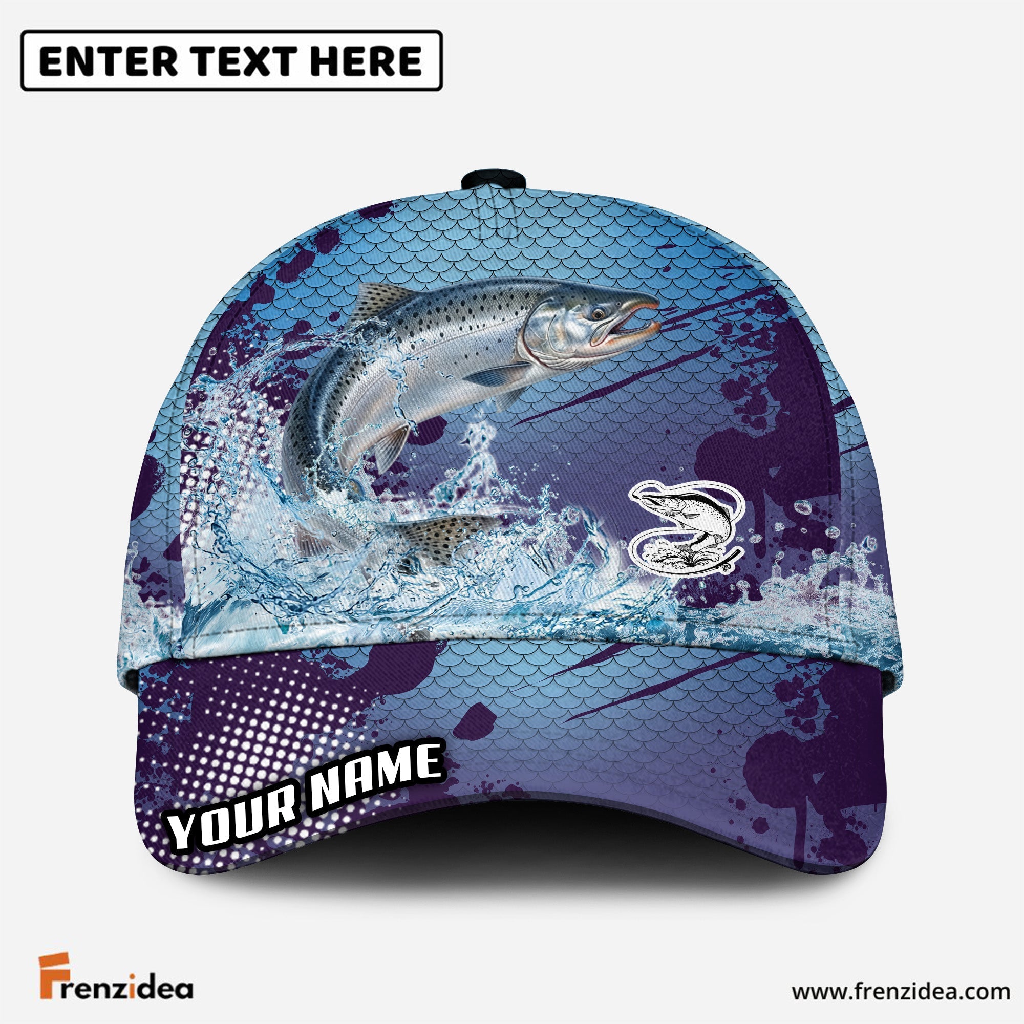 (12 Breeds) Frenzidea Blue Ocean Water Splash Fishing Customized Name 3D Cap