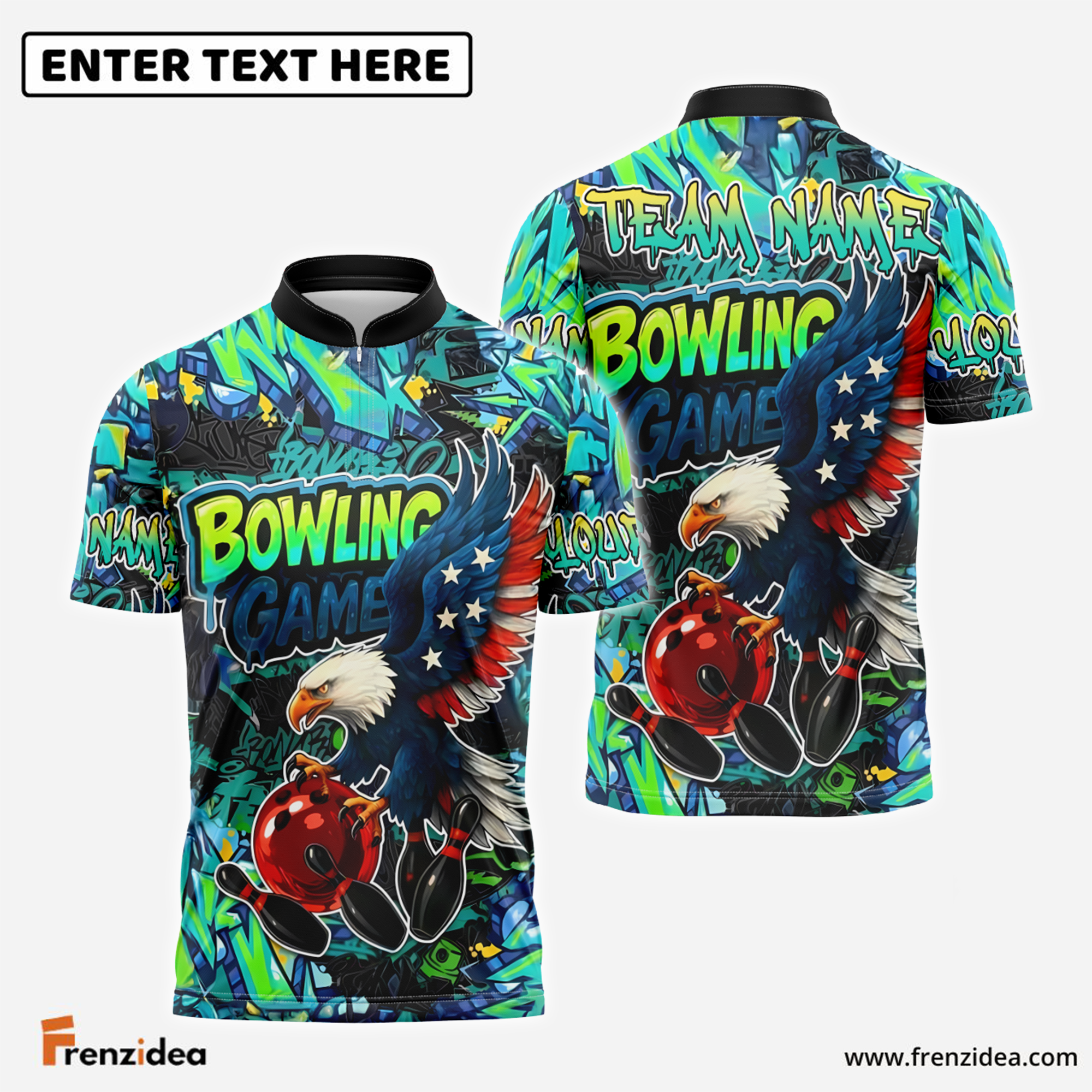 Frenzidea Bowling And Pins American Eagle Graffiti Customized Name 3D Shirt (4 Colors)