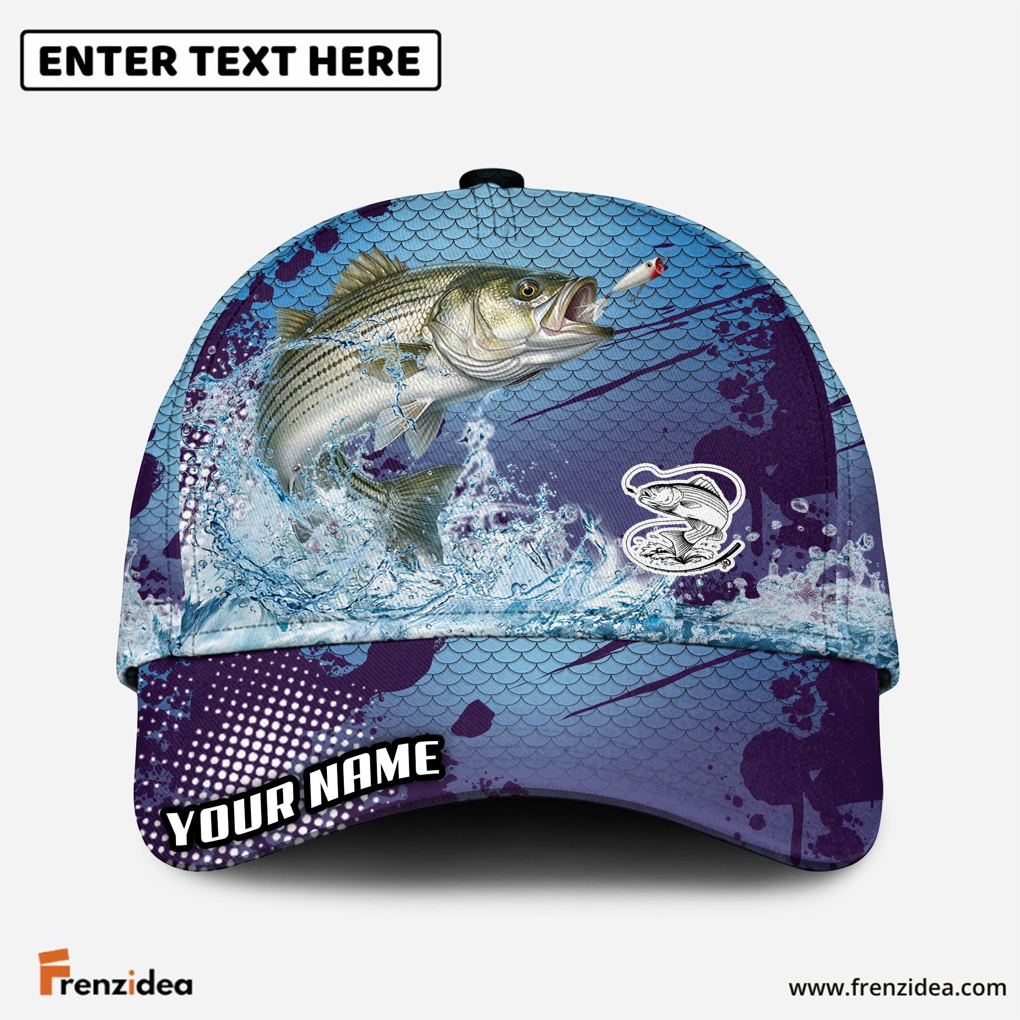 (12 Breeds) Frenzidea Blue Ocean Water Splash Fishing Customized Name 3D Cap