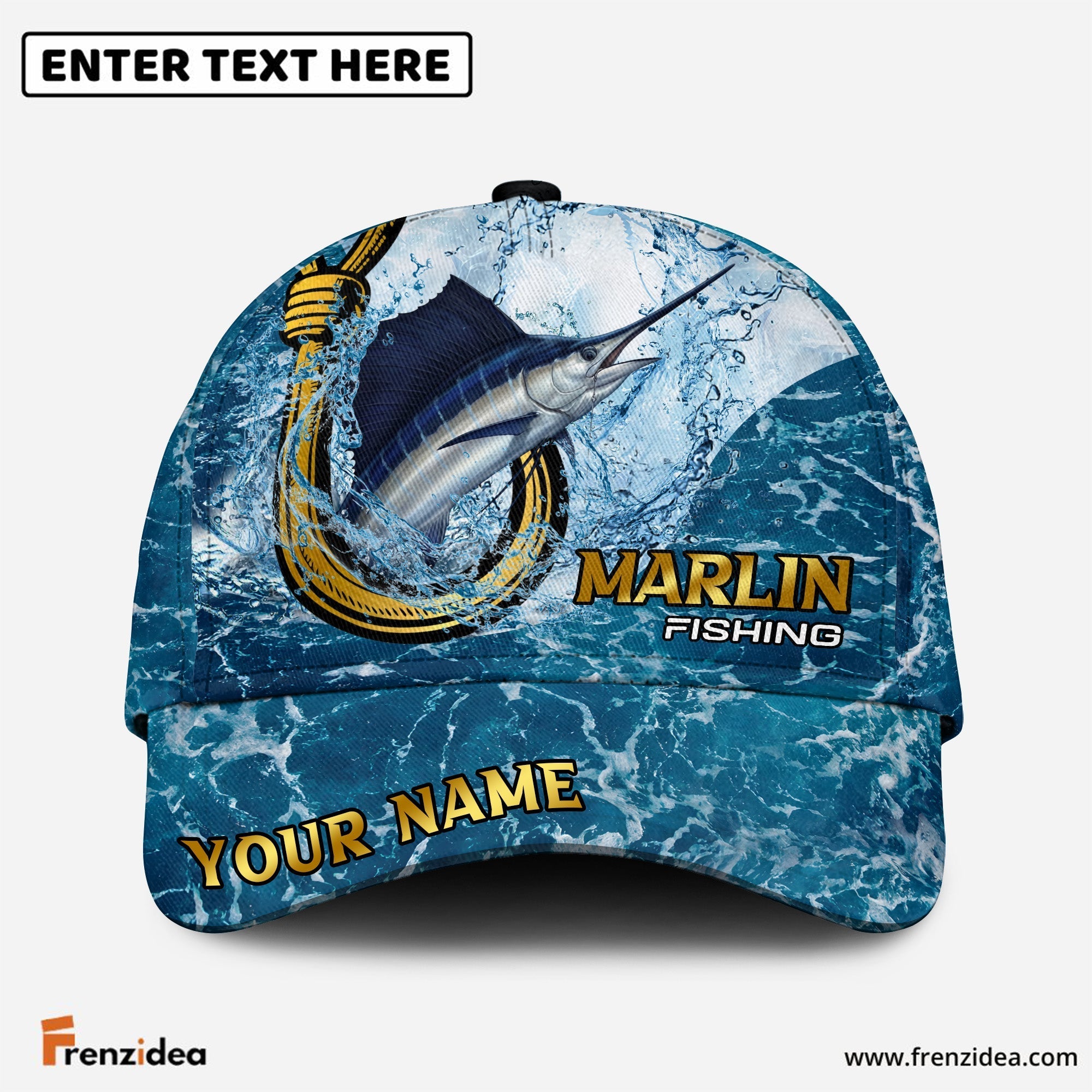 (12 Breeds) Frenzidea Fishing Ocean Blue Customized Name 3D Cap