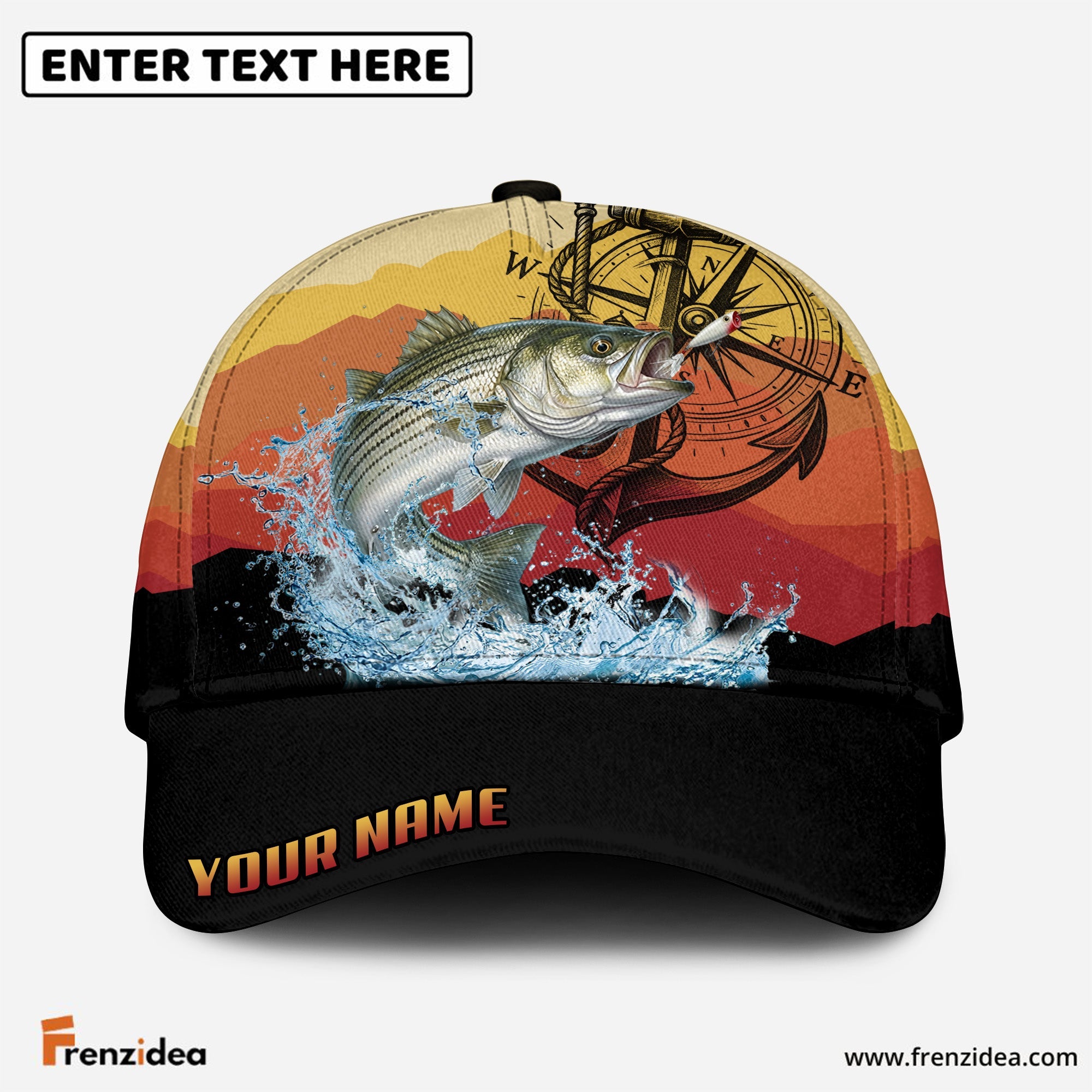(12 Breeds) Frenzidea Epic Sunset Horizon Fishing Strike Customized Name 3D Cap