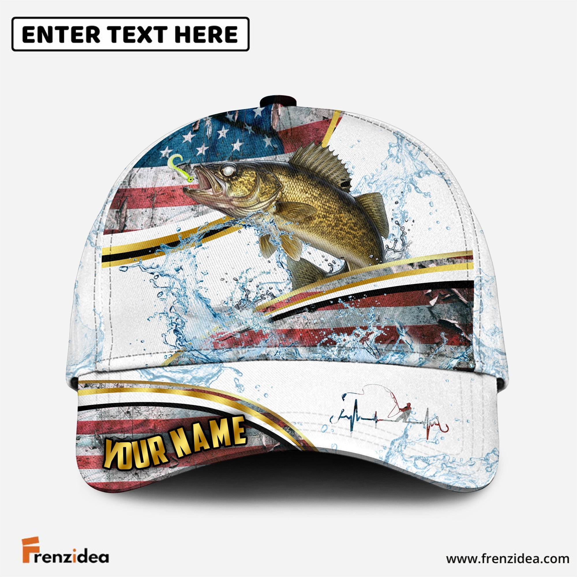 (12 Breeds) Frenzidea Patriotic US Flag Fishing Water Splash Customized Name 3D Cap