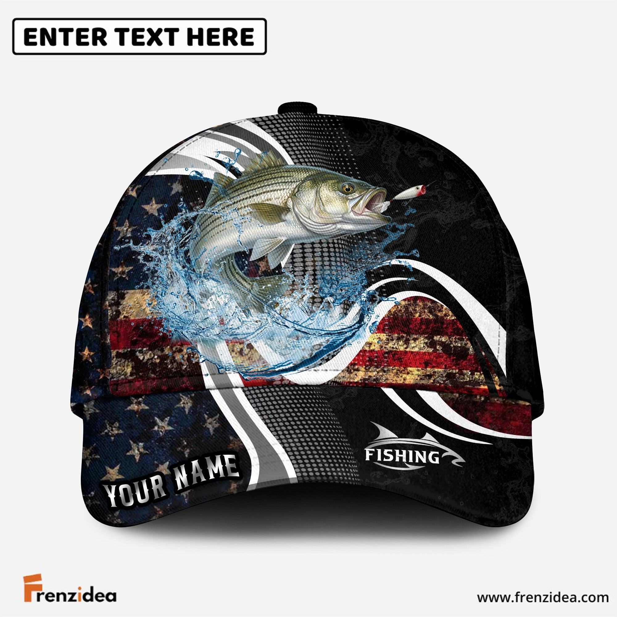 (12 Breeds) Frenzidea Modern Tech Line US Flag Fishing Customized Name 3D Cap