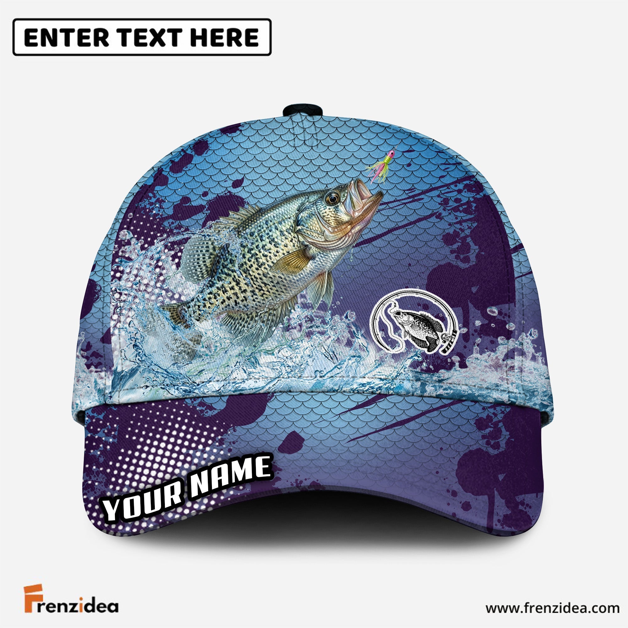 (12 Breeds) Frenzidea Blue Ocean Water Splash Fishing Customized Name 3D Cap