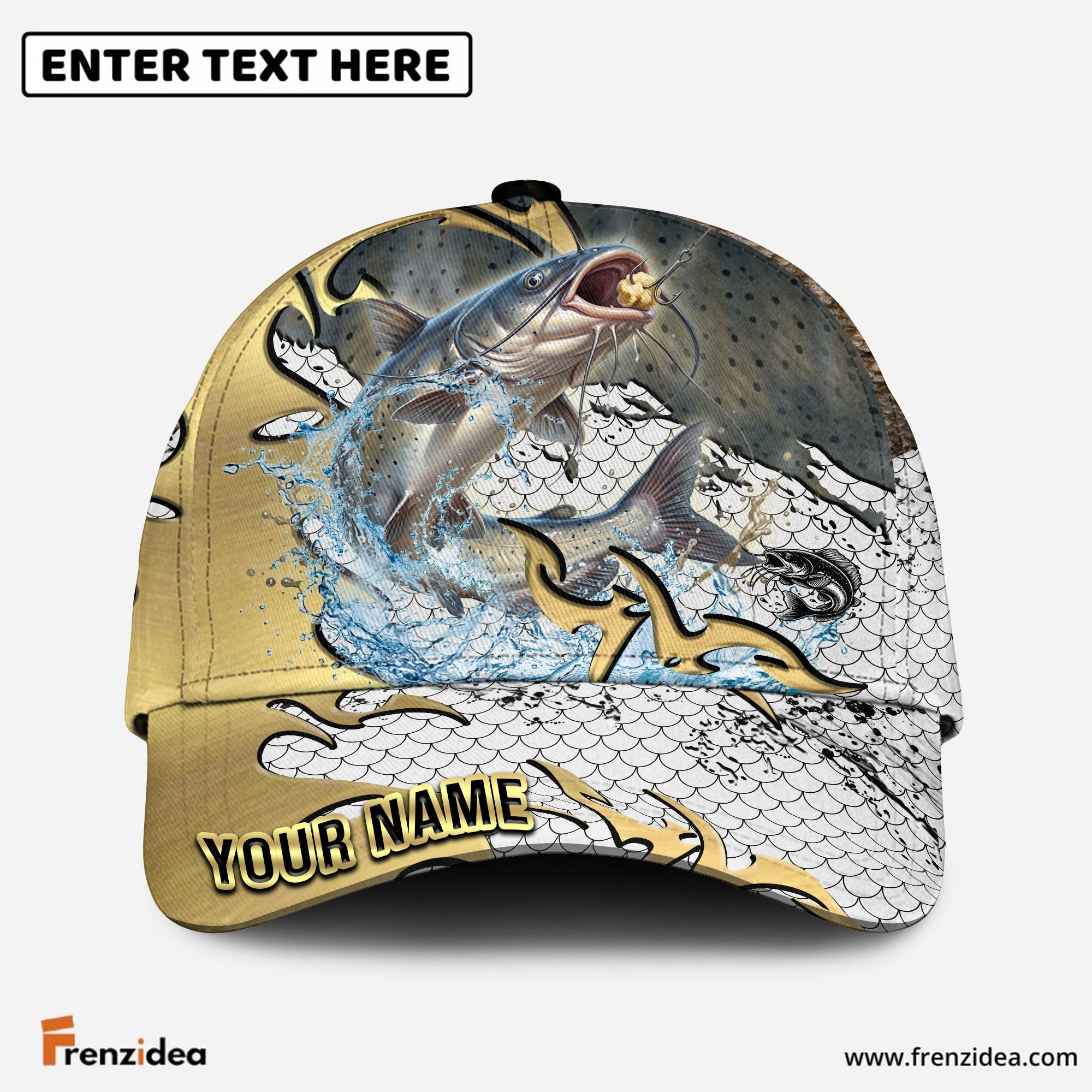 (12 Breeds) Frenzidea Gold Scale Fishing Customized Name 3D Cap