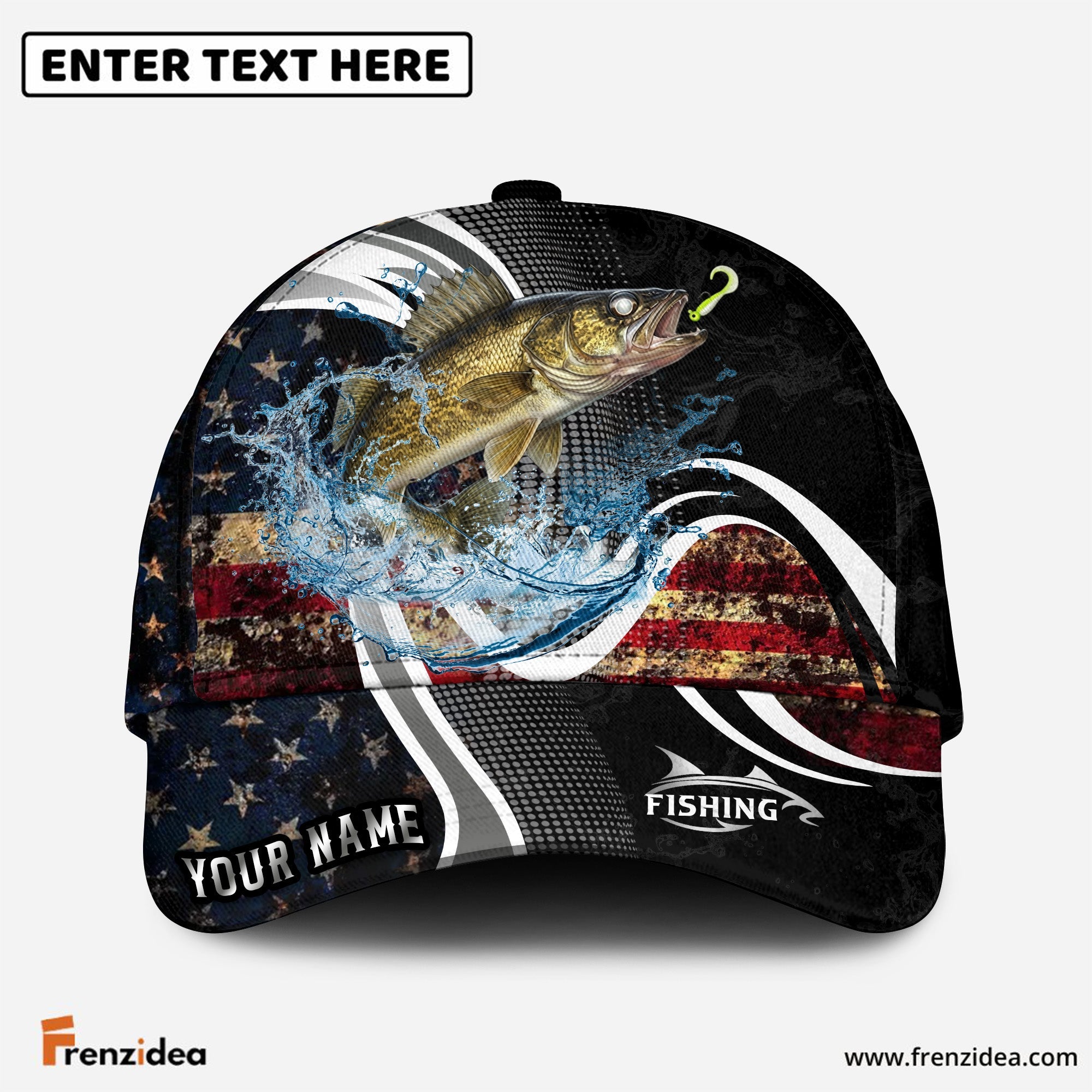 (12 Breeds) Frenzidea Modern Tech Line US Flag Fishing Customized Name 3D Cap