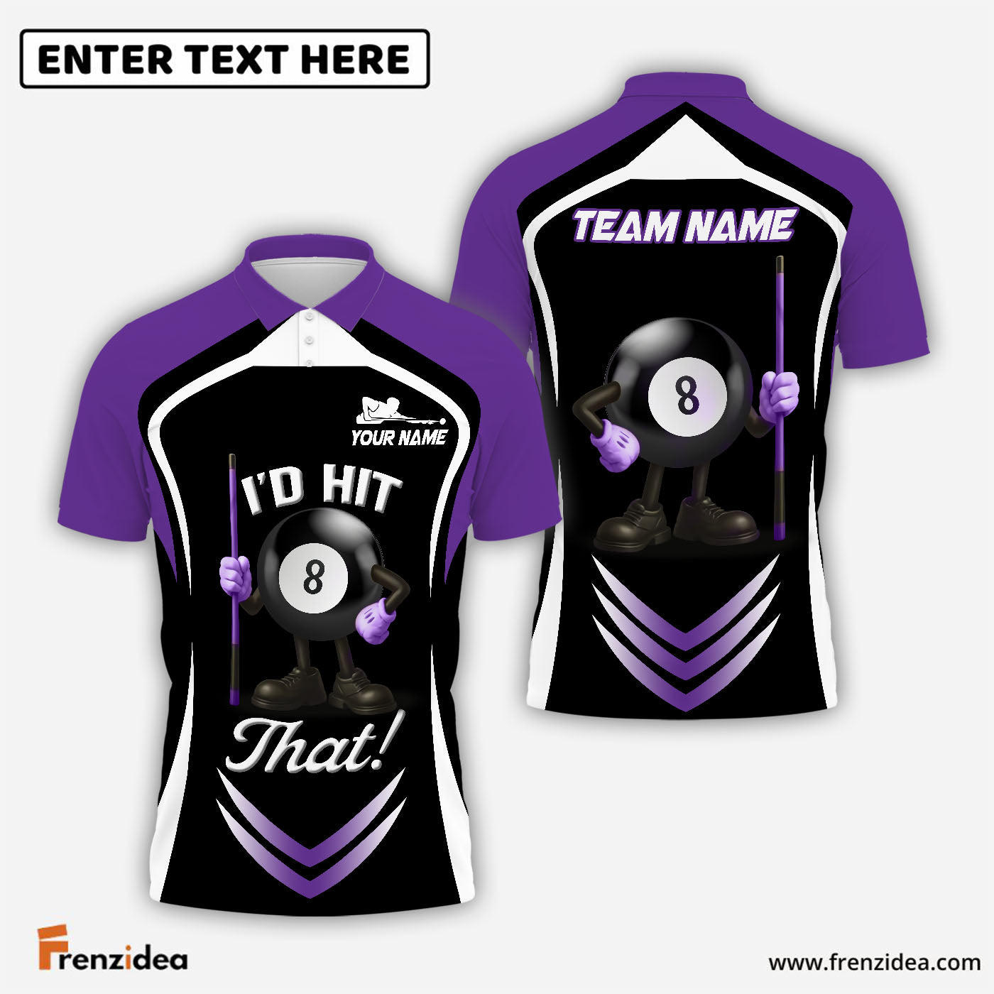 Frenzidea Billiards Ball 8 I'd Hit That Personalized Name, Team Name Shirt (4 Colors)