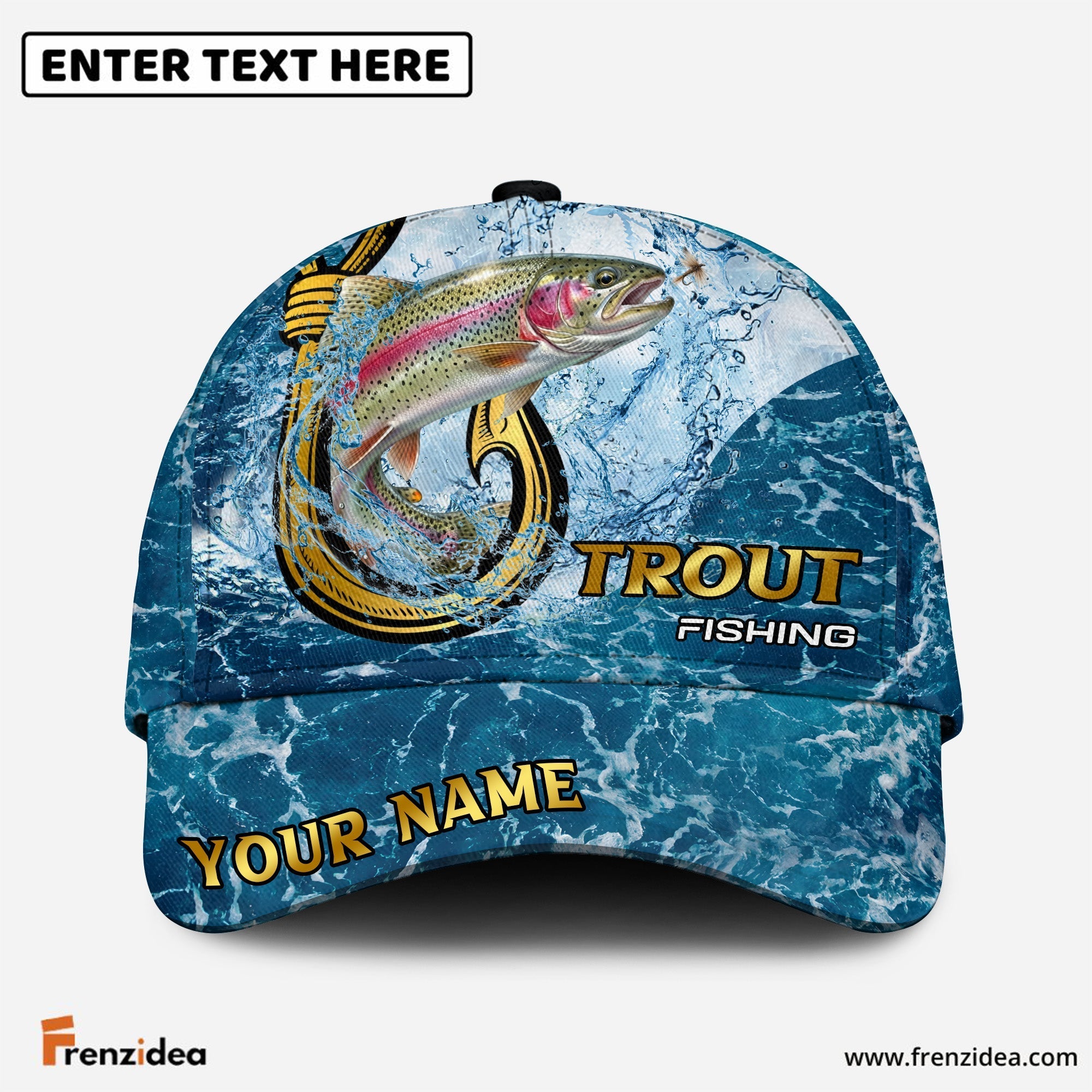 (12 Breeds) Frenzidea Fishing Ocean Blue Customized Name 3D Cap