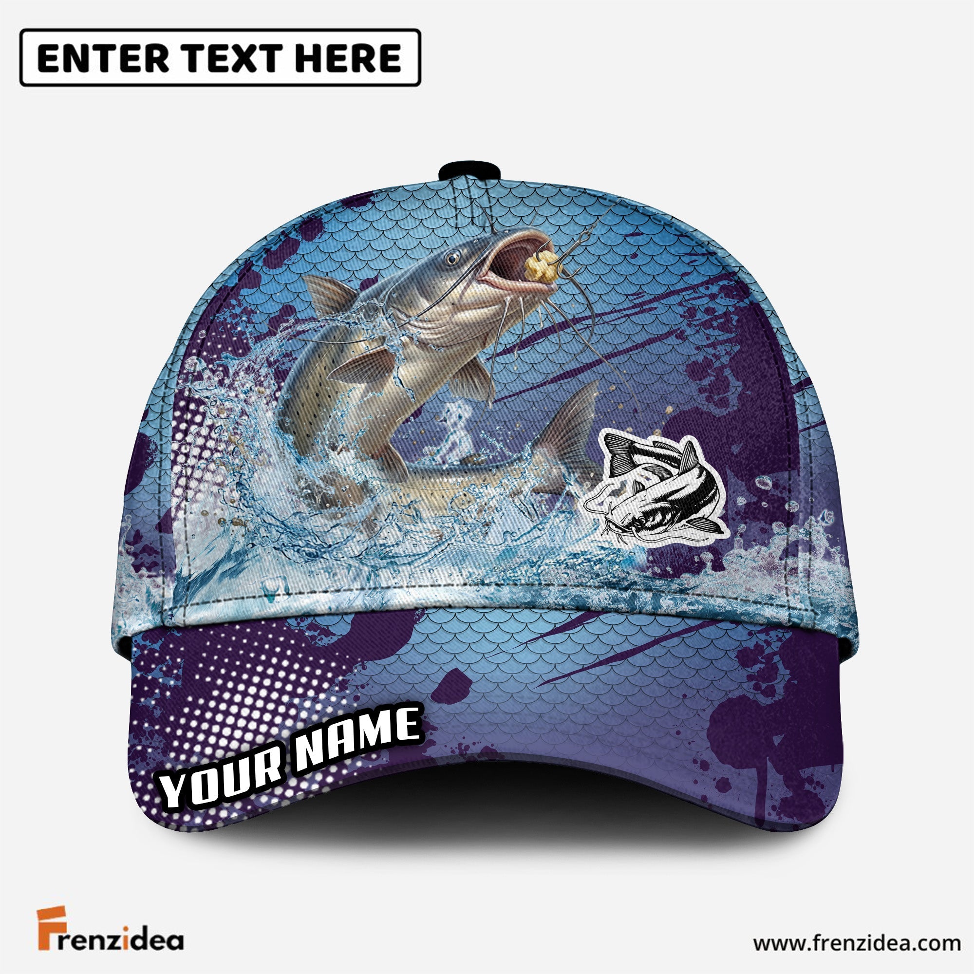 (12 Breeds) Frenzidea Blue Ocean Water Splash Fishing Customized Name 3D Cap